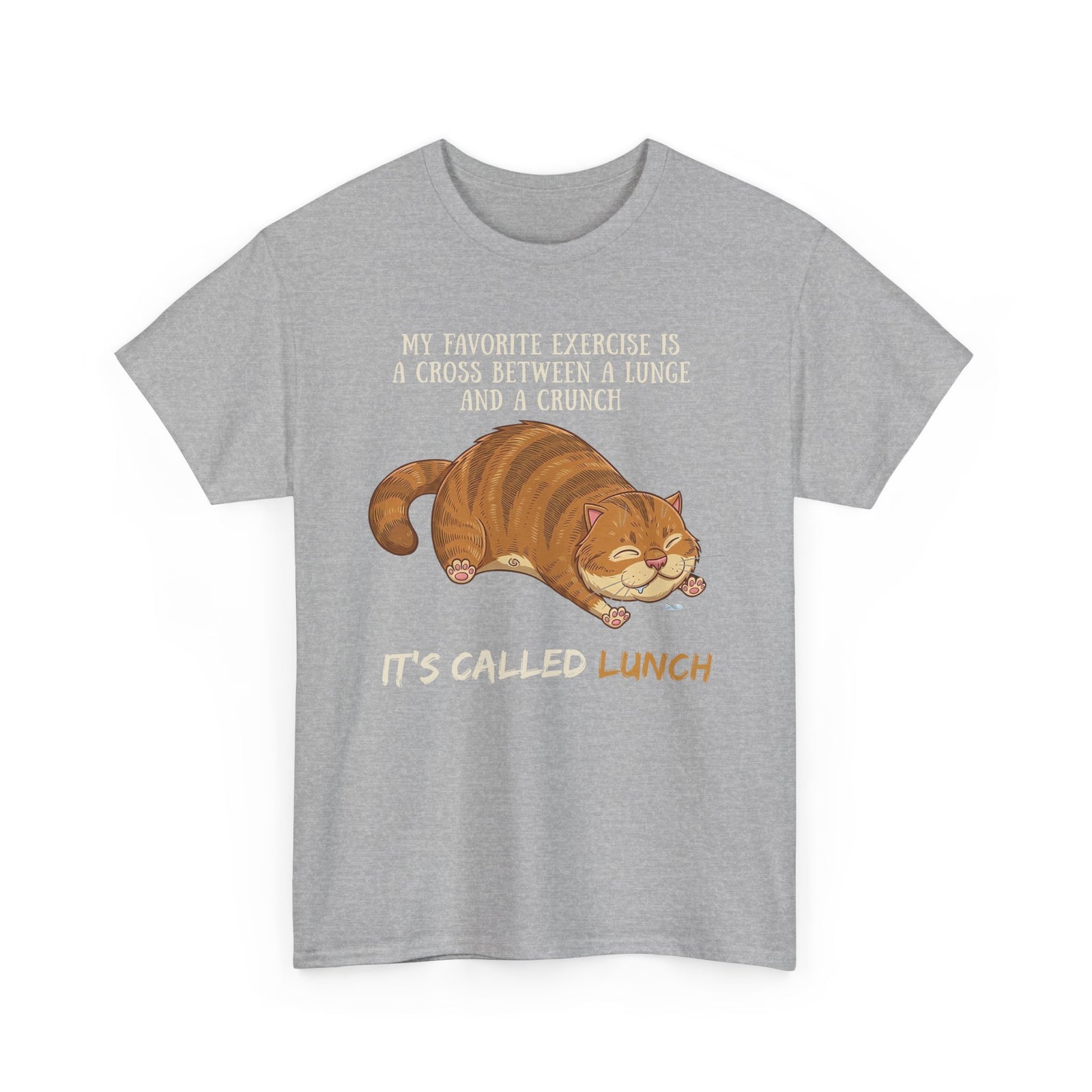 Funny Workout Cat T-Shirt — "Lunge Crunch Lunch"