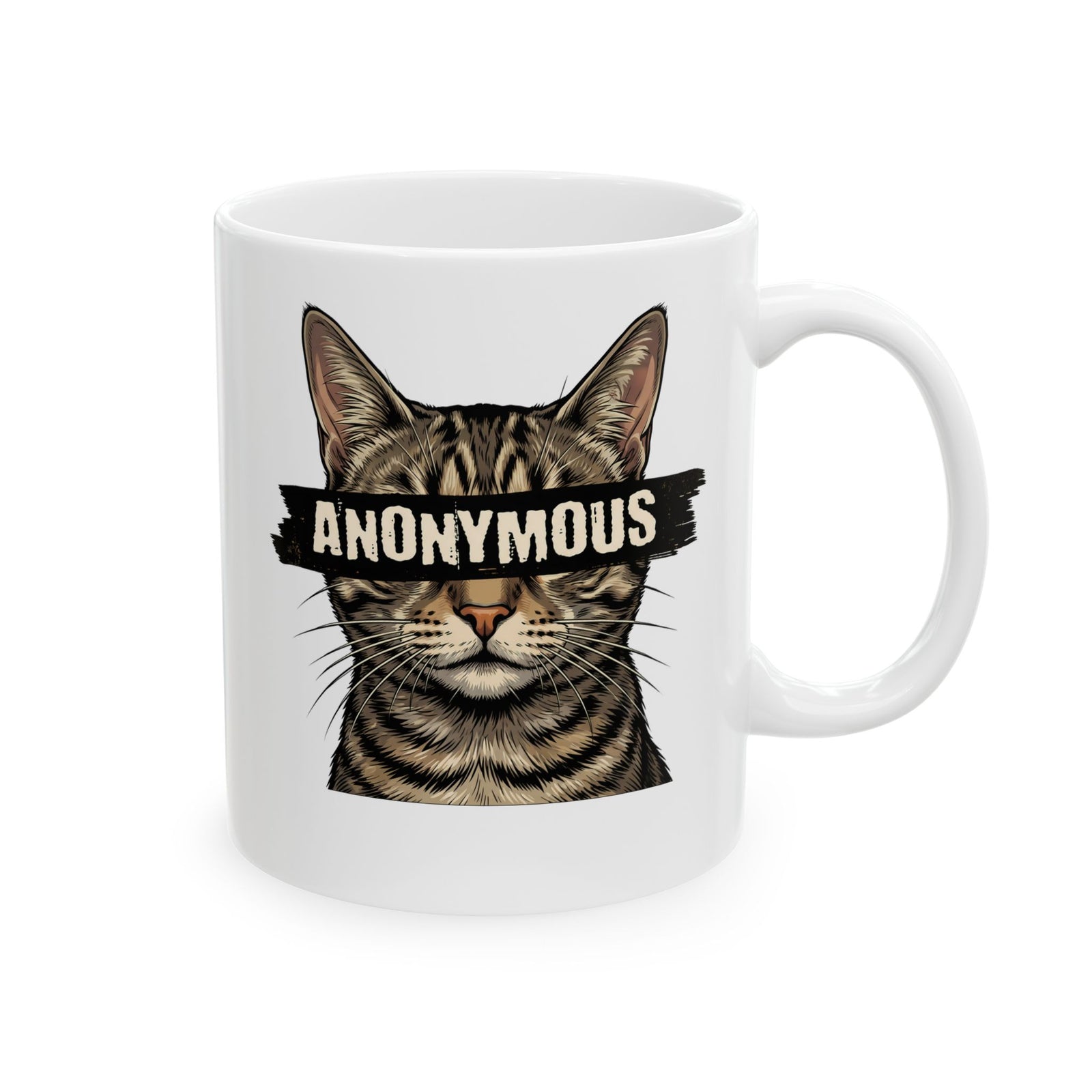 "Anonymous" Censored Cat Ceramic Mug, Edgy Feline Graphic Mug