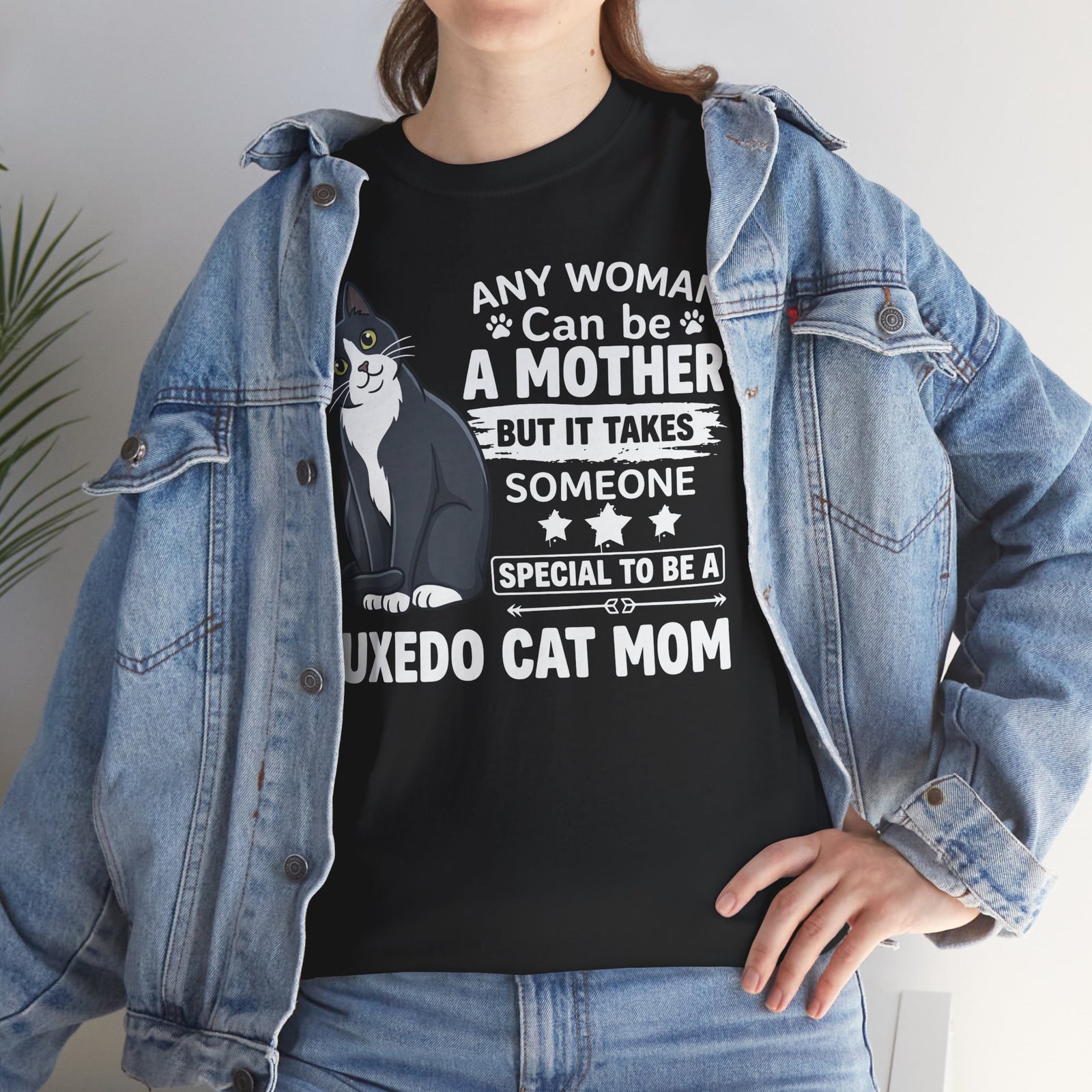 Tuxedo Cat Mom Tee — "Any Woman Can Be A Mother" Cat Mom Shirt