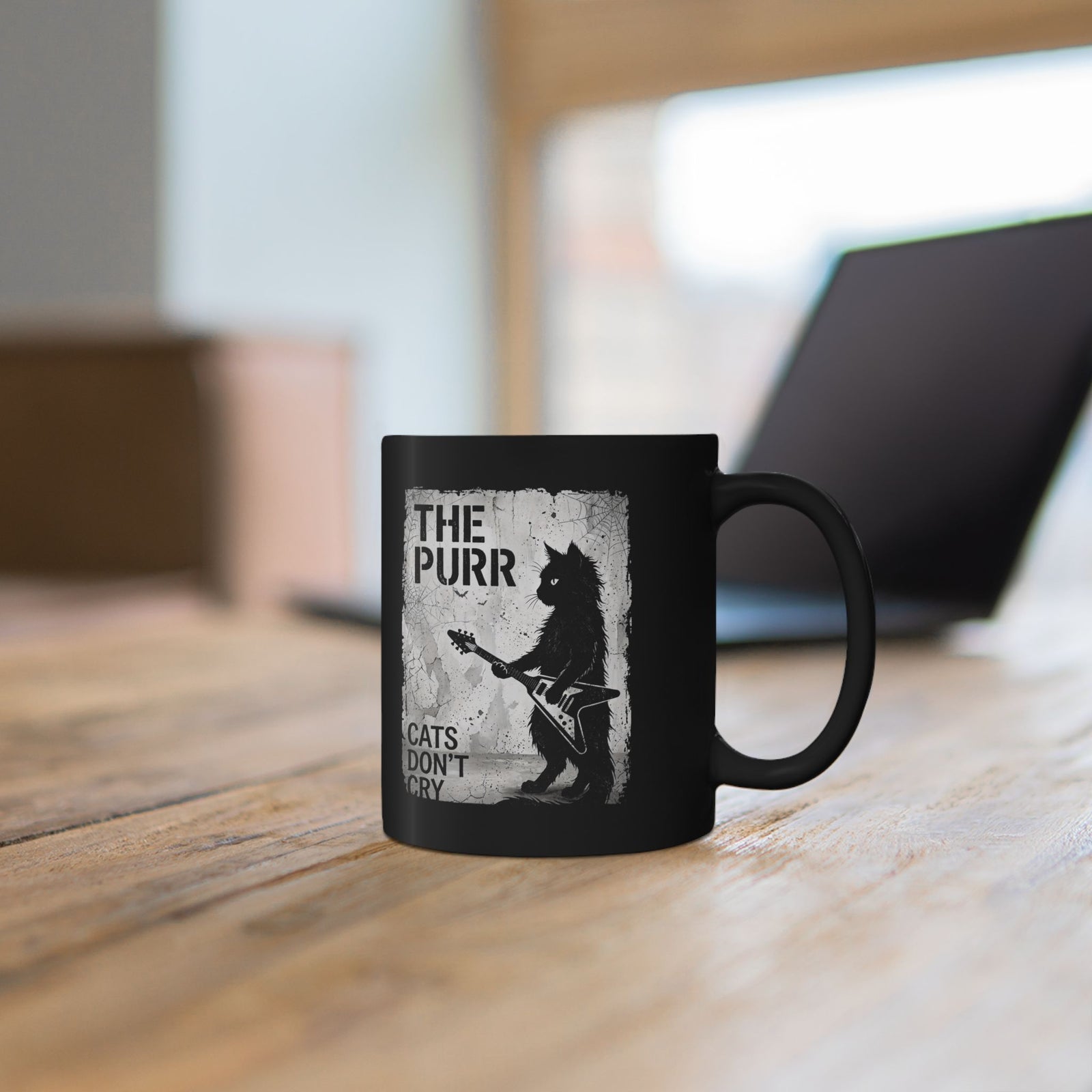 Purr Cats Don't Cry Black Mug — Cute Cat Graphic Mug