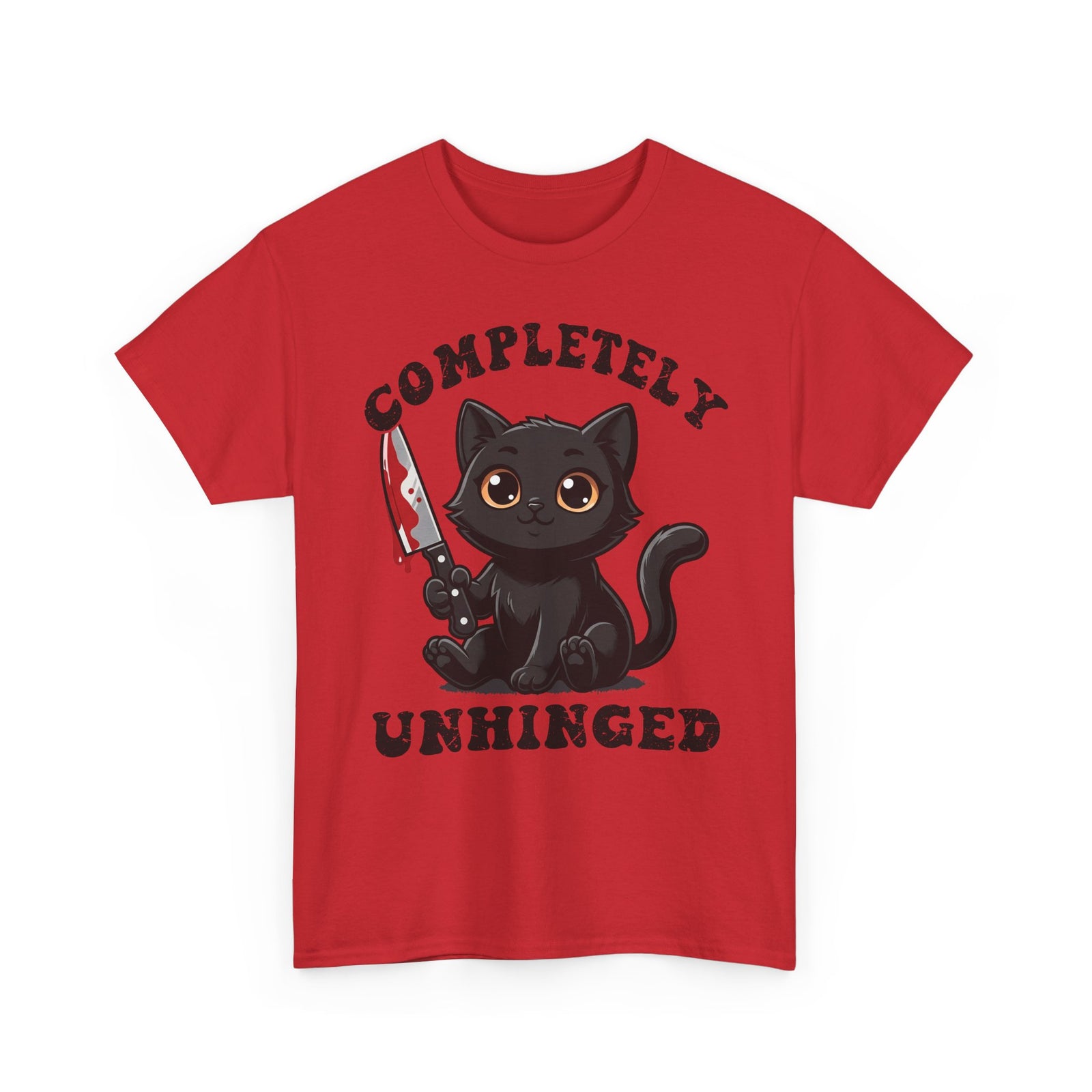 Completely Unhinged Black Cat T-Shirt — Funny Cute Psycho Knife Tee