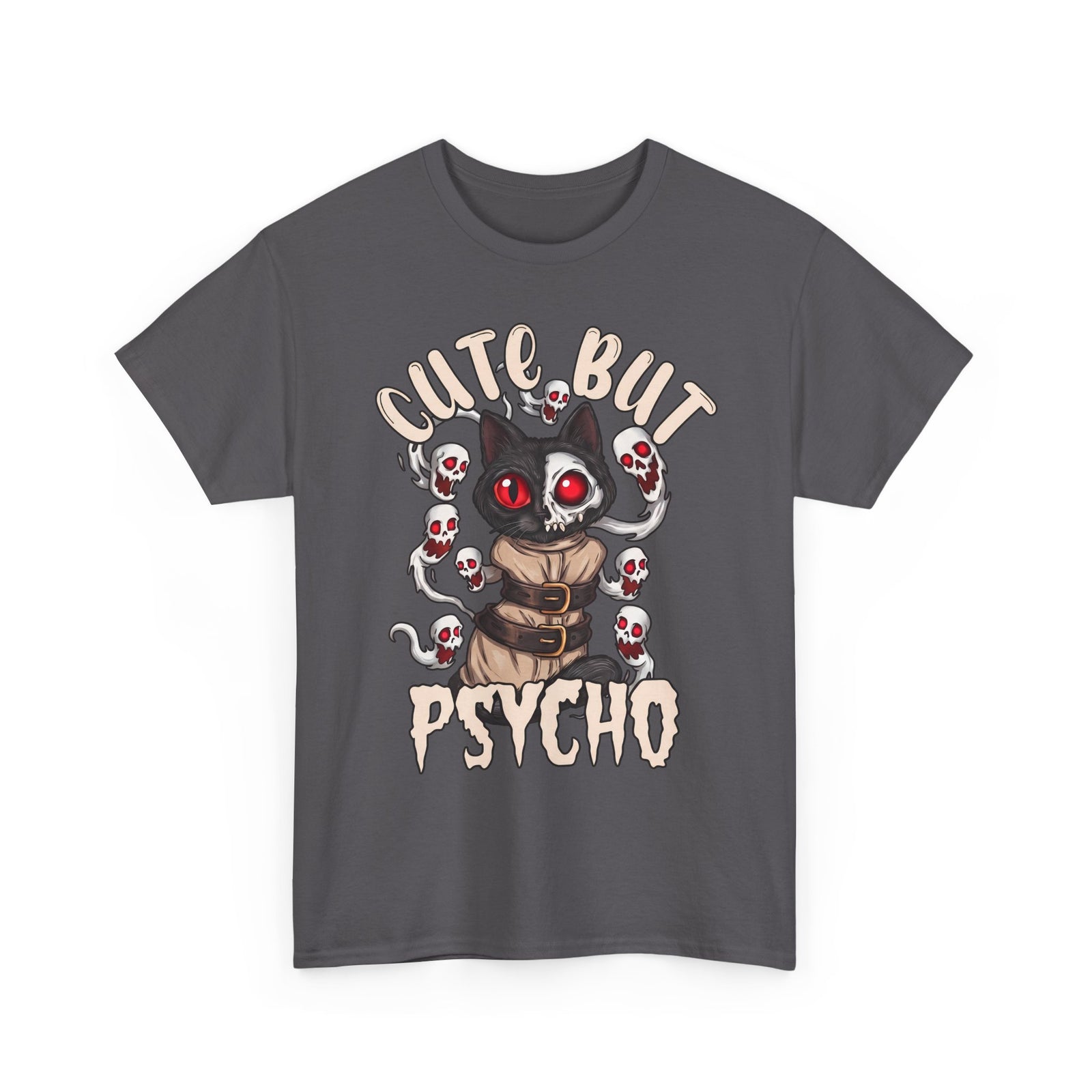 Cute But Psycho T-Shirt — Funny Straightjacket Black Cat Horror Tee