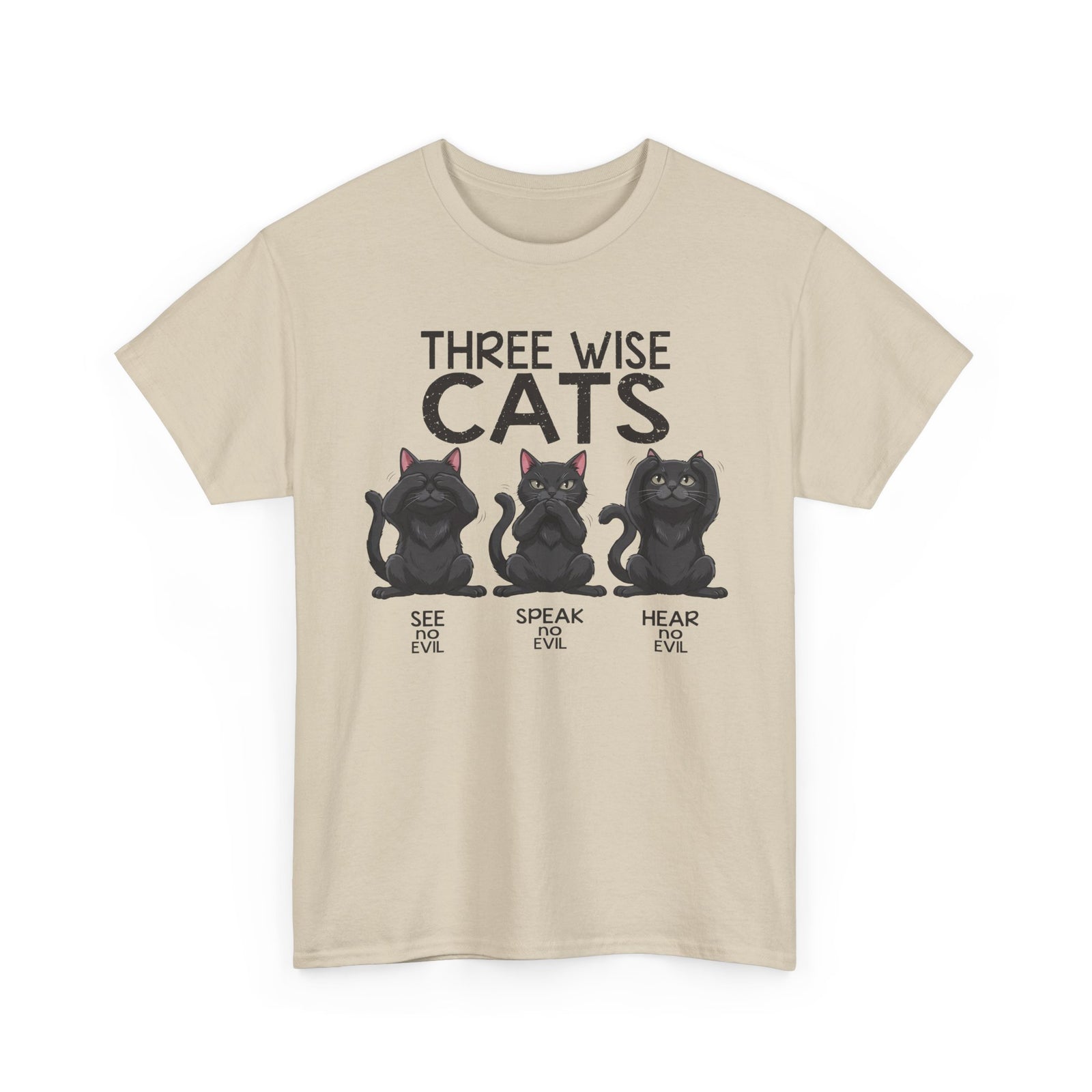 Three Wise Cats T-Shirt — See Speak Hear No Evil Black Cat Graphic