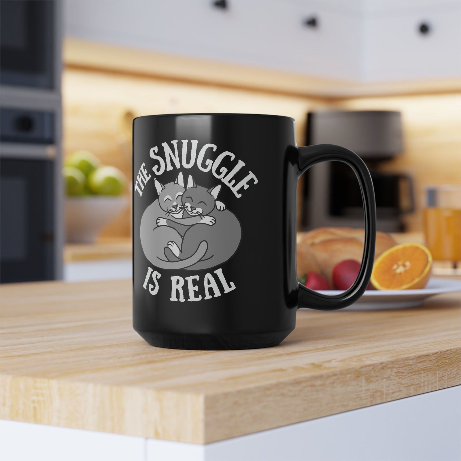 The Snuggle Is Real Cat Lover Black Mug