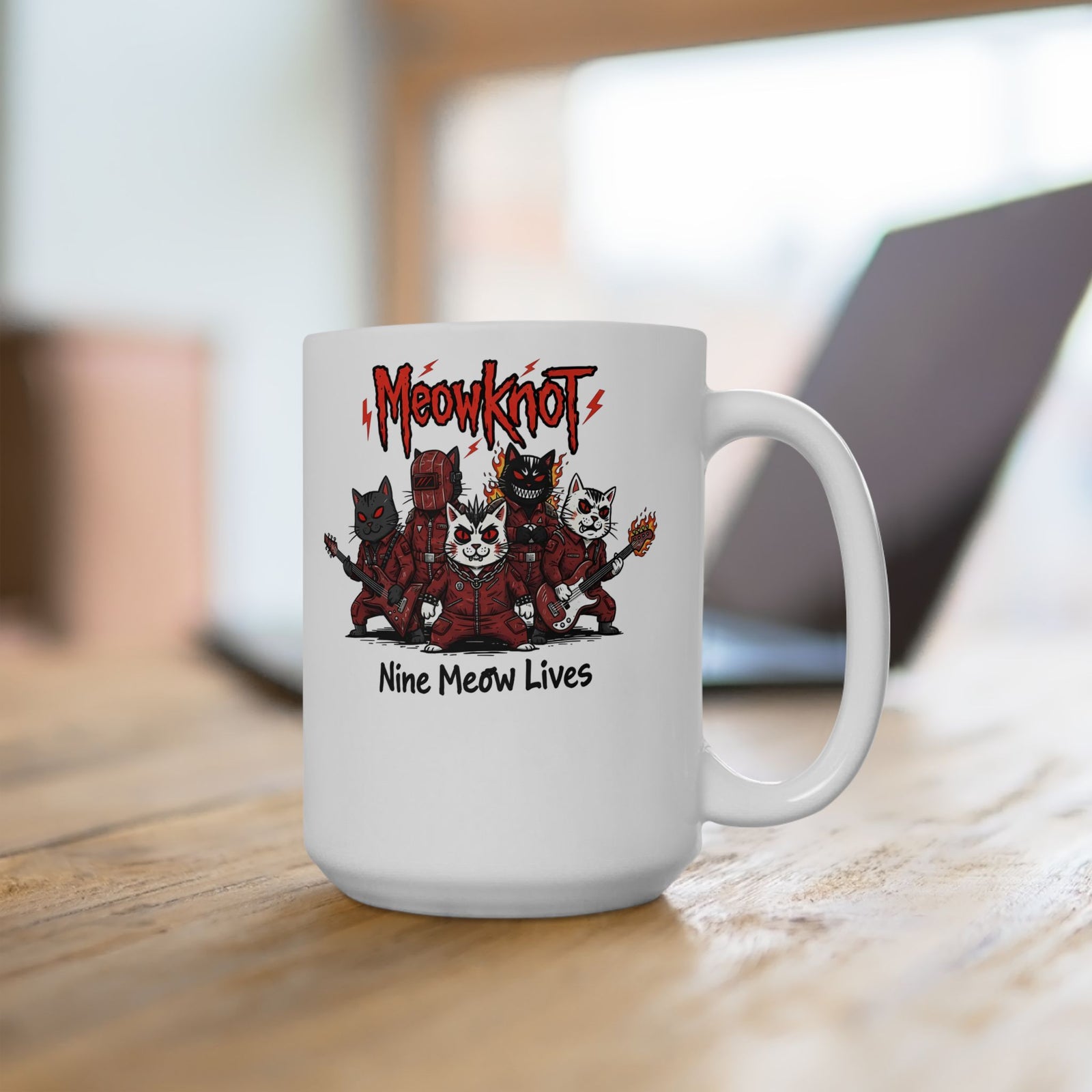 Meowknot Cat Band Ceramic Mug — Cute Musical Cat Graphic Mug