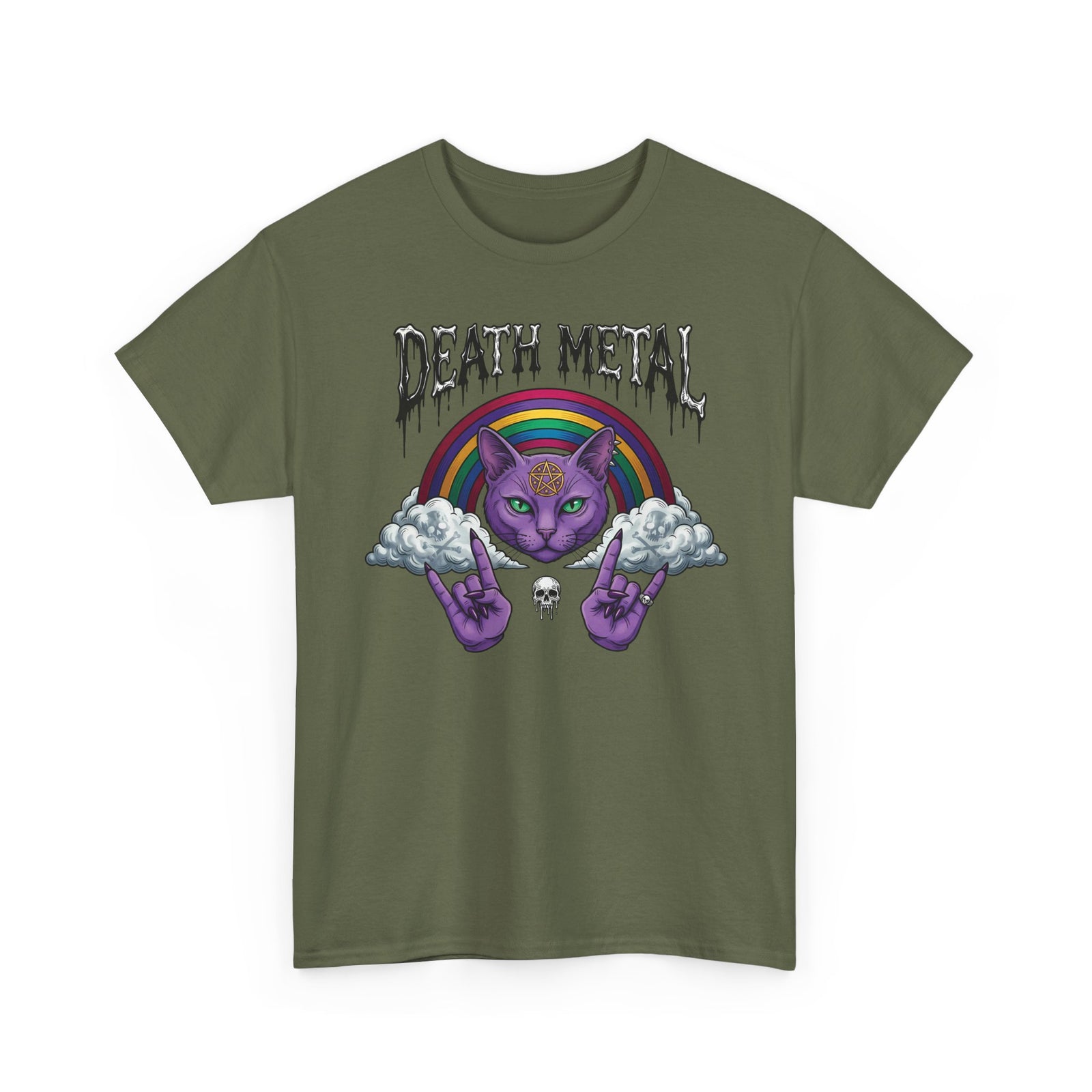 Death Metal Cat T-Shirt — Gothic Black Cat Tee for Metal Fans