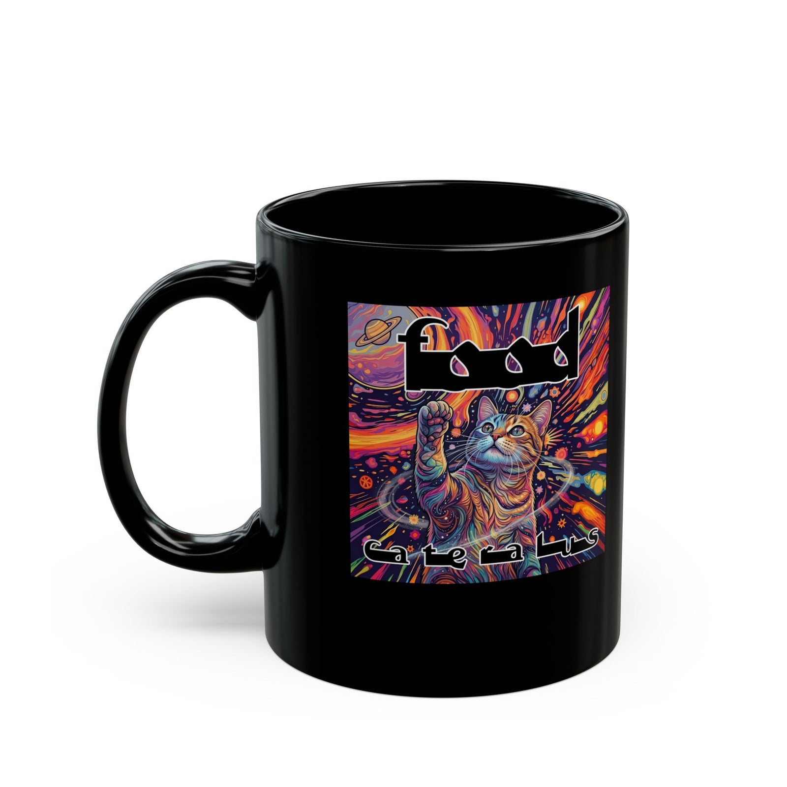 Funny Progressive Metal Cat Black Mug — Progressive Metal Band Cat Graphic Mug