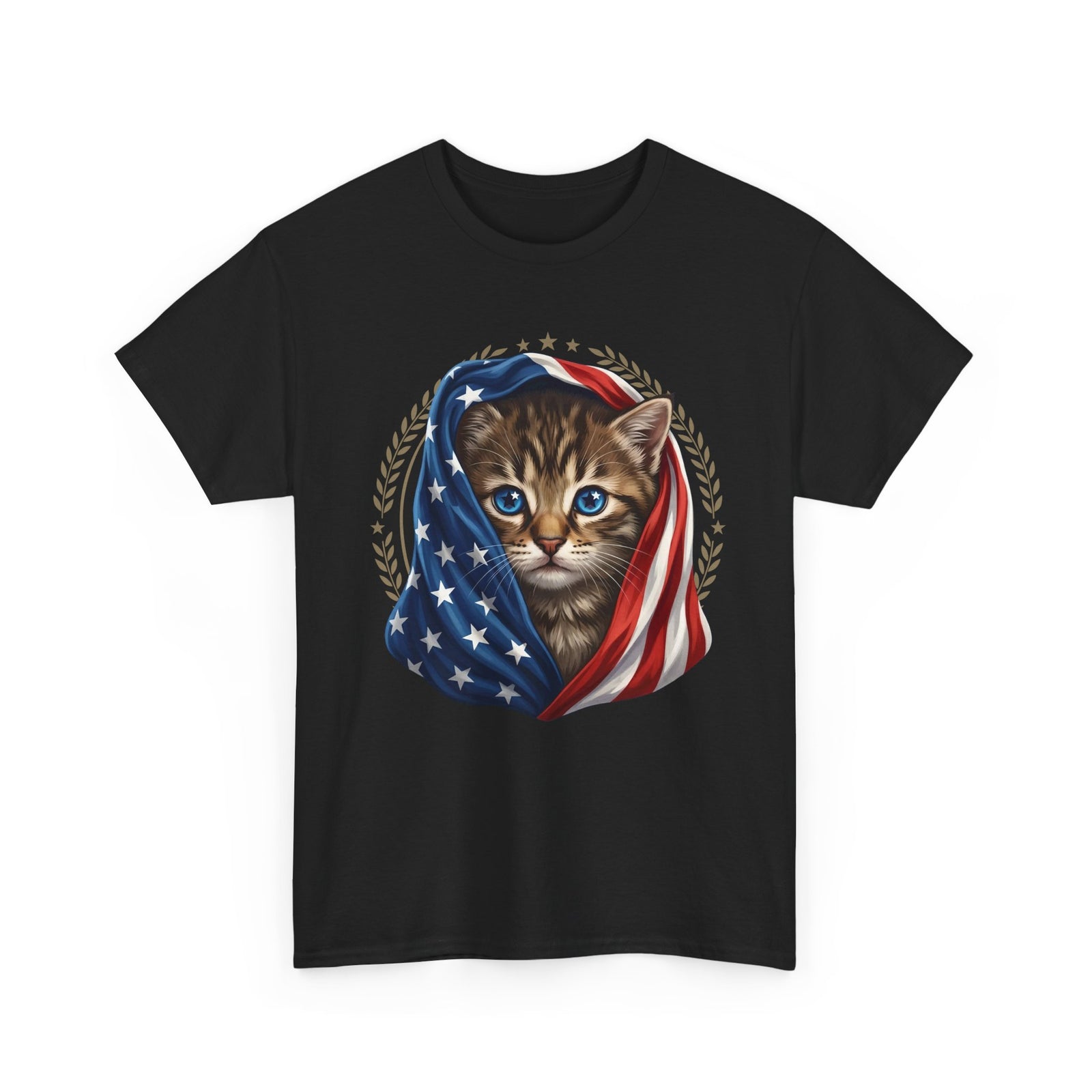 Patriotic American Flag Cat T-Shirt Cute Kitten USA Pride