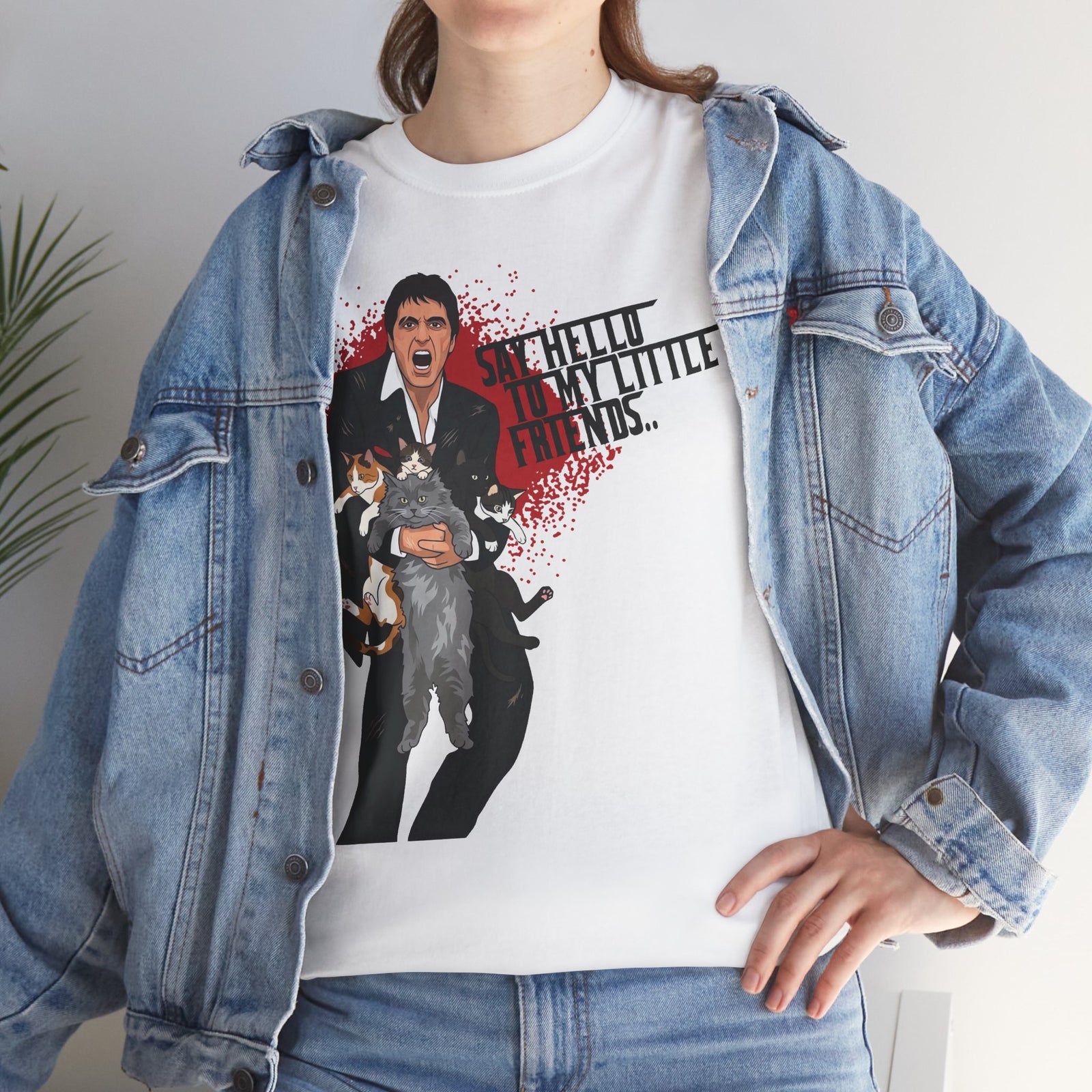 Say Hello To My Little Friends T-Shirt Funny Gangster Holding Cats Graphic Tee