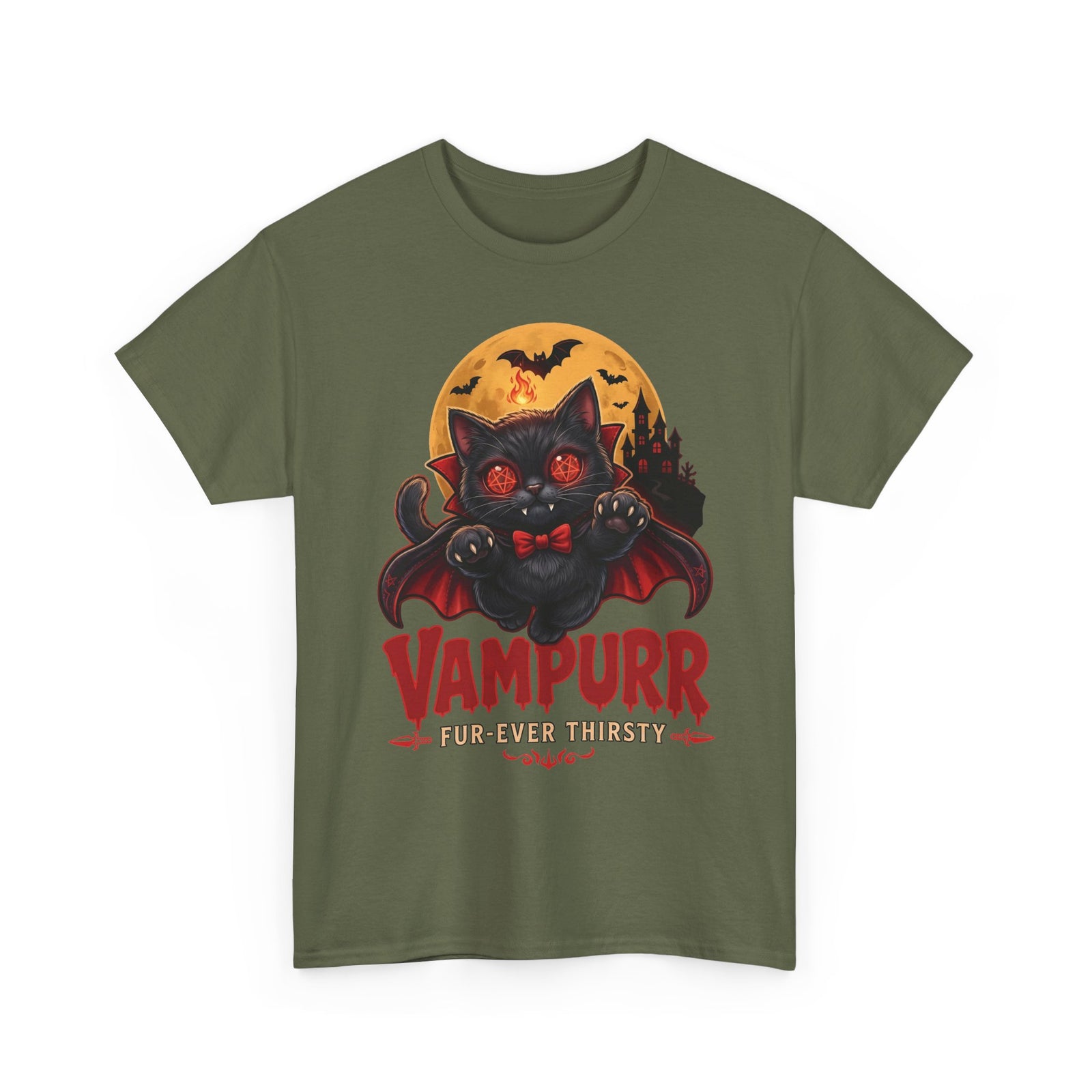 Vampurr Fur-Ever Thirsty Cat T-Shirt — Spooky Halloween Vampire Tee