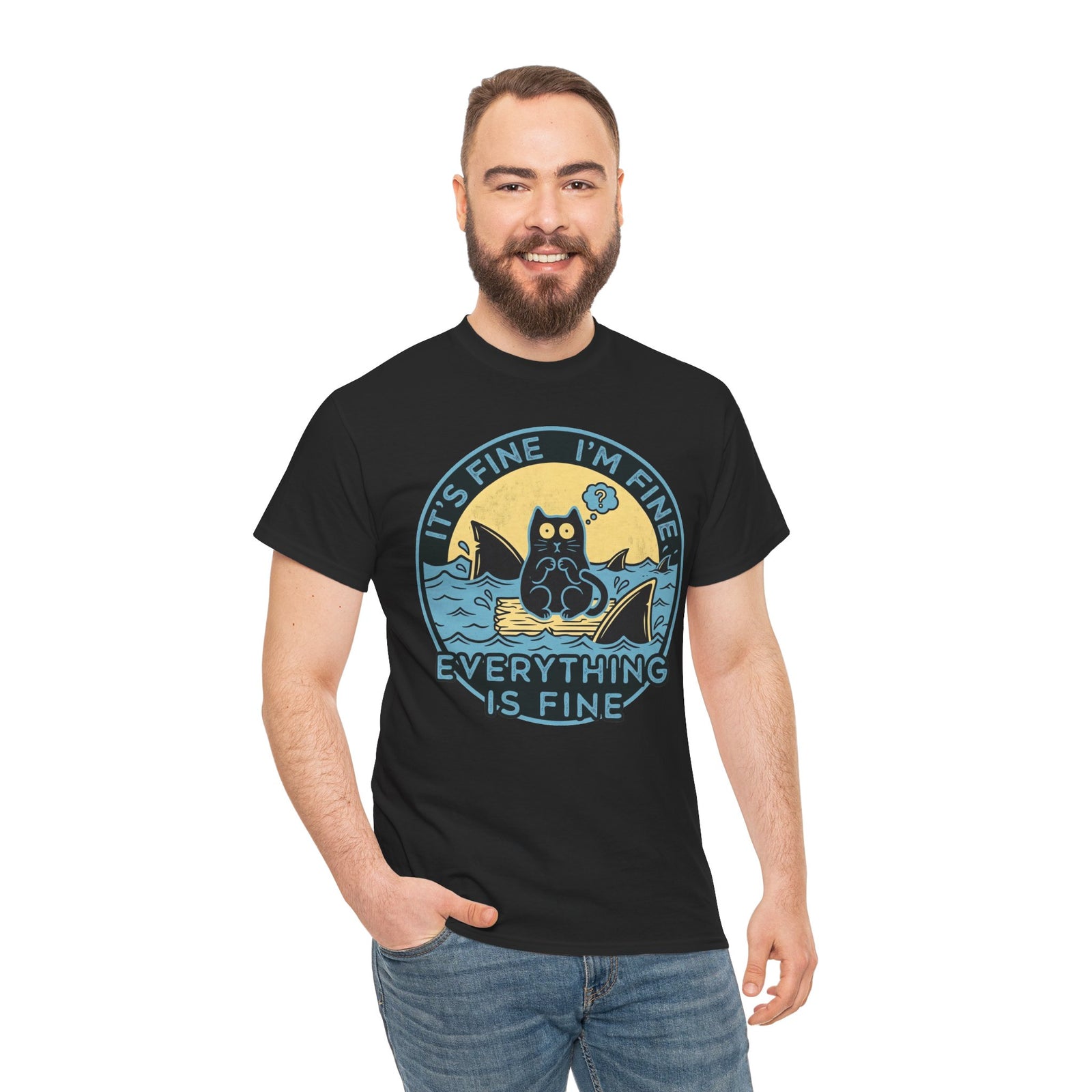 Everything Is Fine Cat Tee — Funny Retro Cat T-Shirt (It’s Fine I’m Fine)