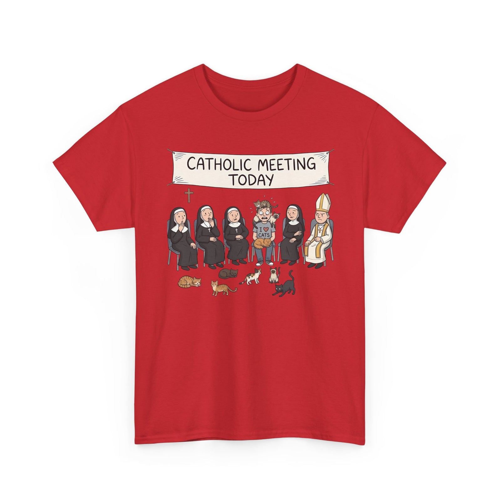 Catholic Meeting Today Funny Cat Lovers T-Shirt