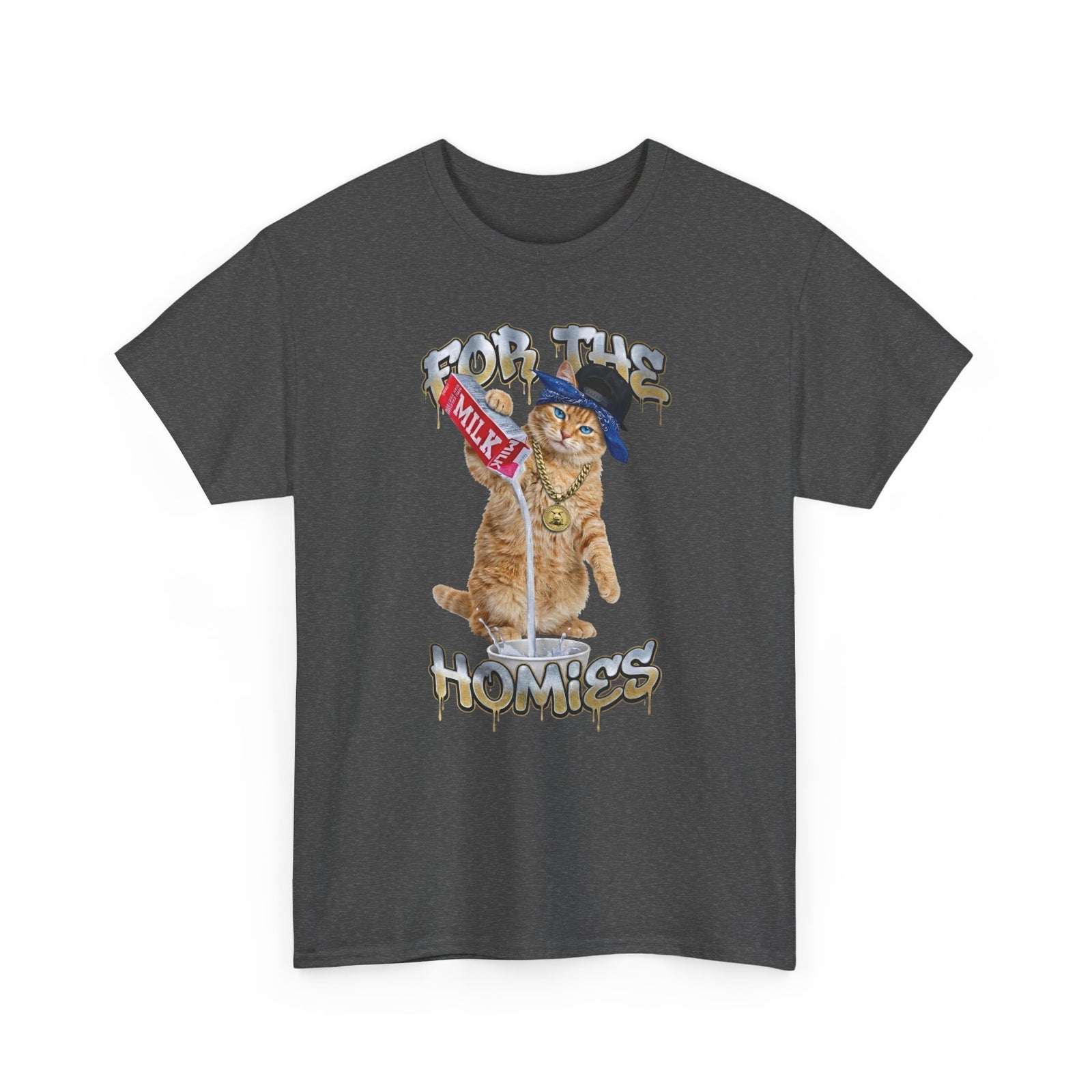 For The Homies Cat T-Shirt Funny Gangster Cat Graphic Tee, Milk Pouring Cat Shirt, Street Style Cat Lover Gift, Unisex Cotton T-Shirt