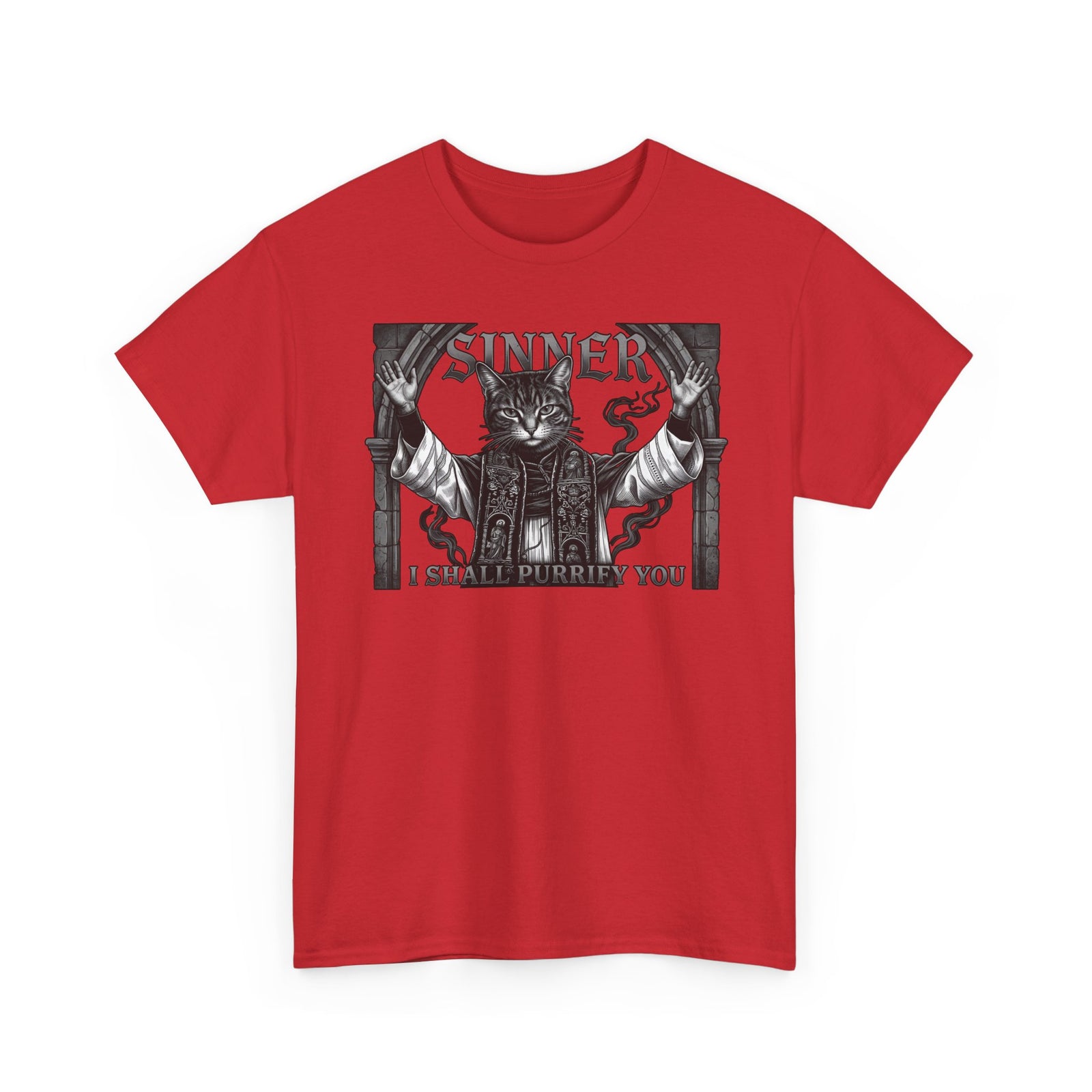 Sinner Shall I Purrify You Cat Tee — 'Purriest' Funny Gothic Cat Shirt