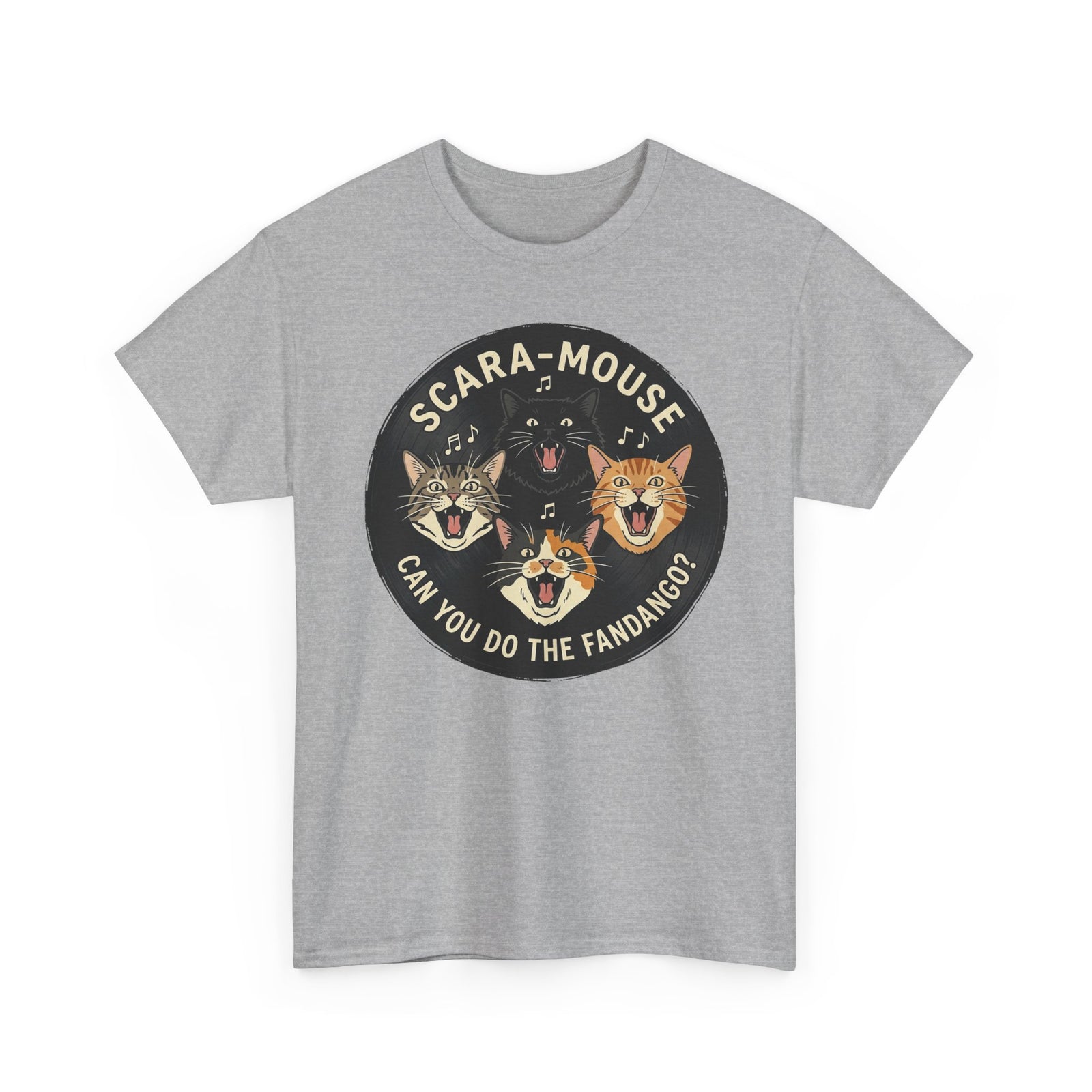 Scaramouse Cat Band Tee “Scara-Mouse: Can You Do the Fandango?” Vintage Rock Cat T-Shirt