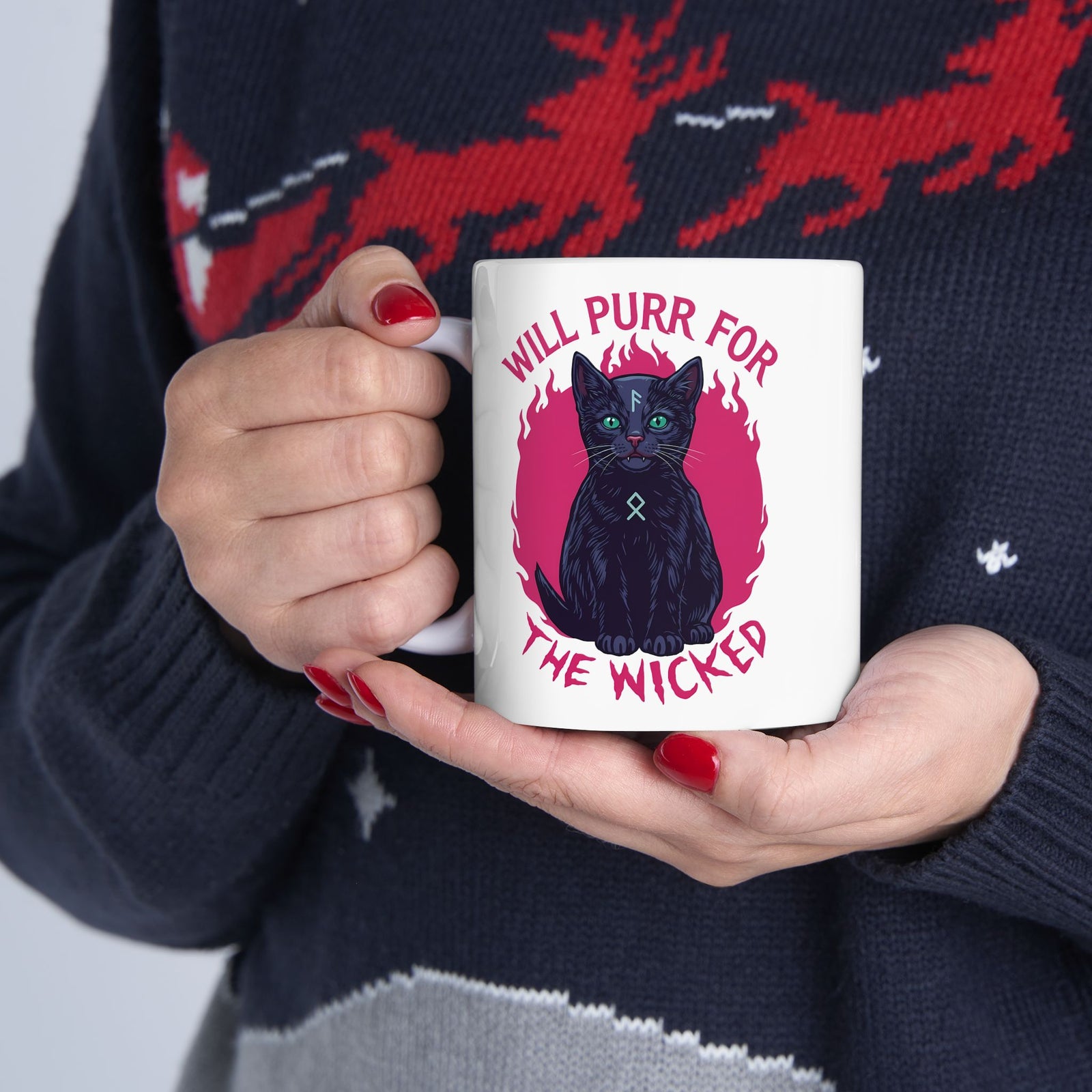 Will Purr For the Wicked Black Cat Ceramic Mug