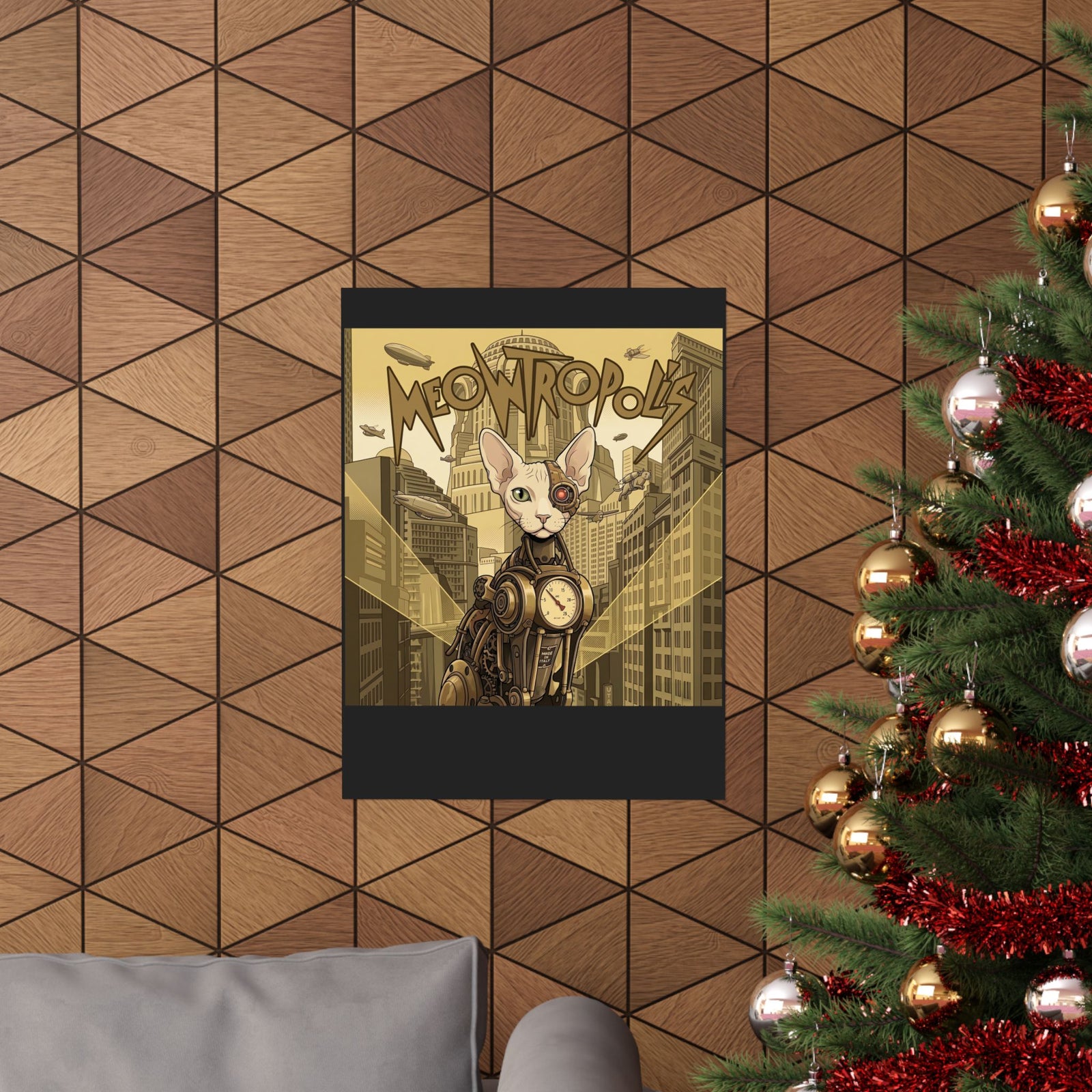 Meowtropolis Sci‑Fi Cat Poster — Futuristic Cat Graphic Poster