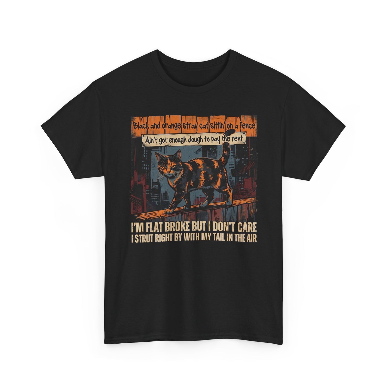 Funny Broke Cat T-Shirt - "I'm Flat Broke But I Don't Care" Graphic Tee