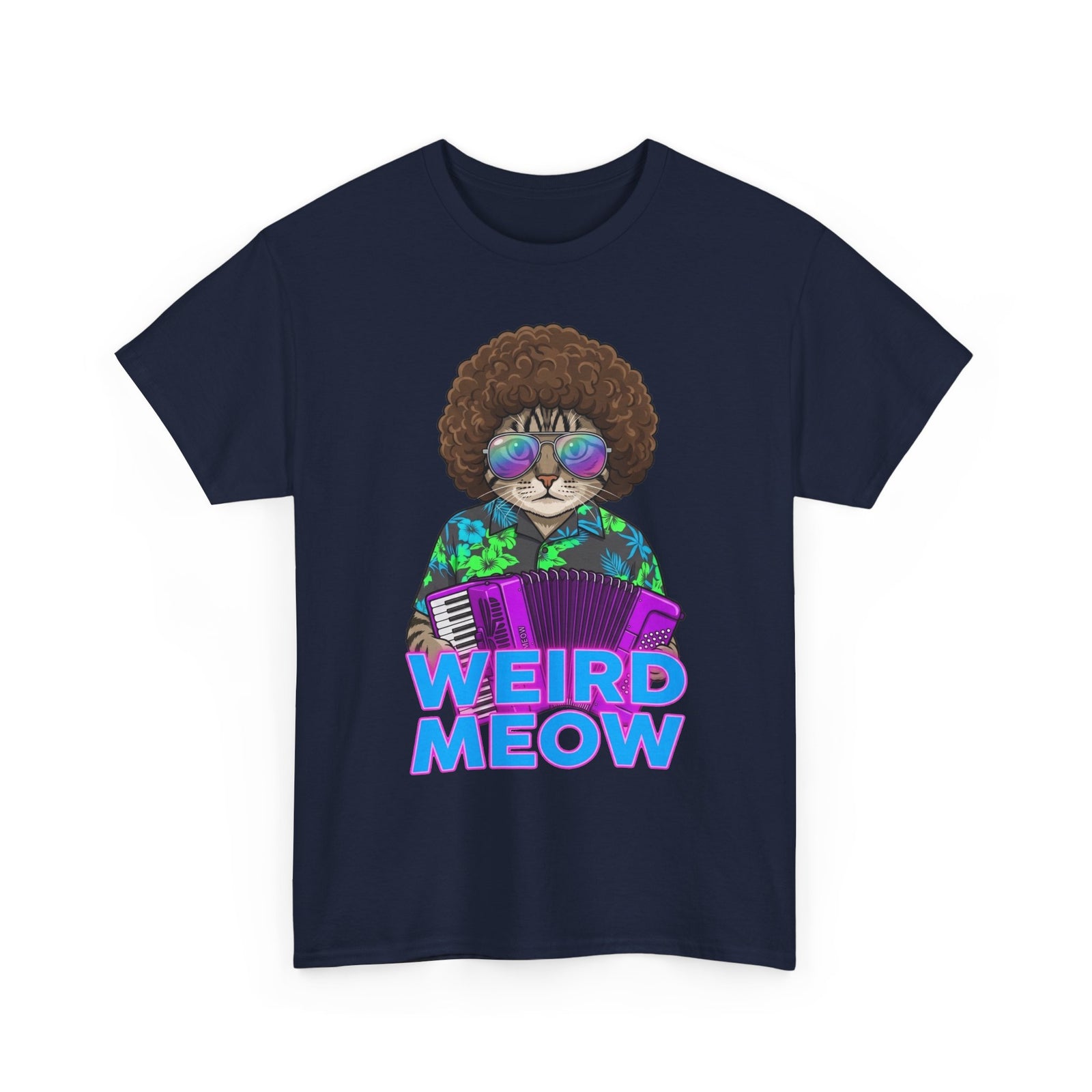 Weird Meow Cat T-Shirt — Retro Disco Cat with Accordion