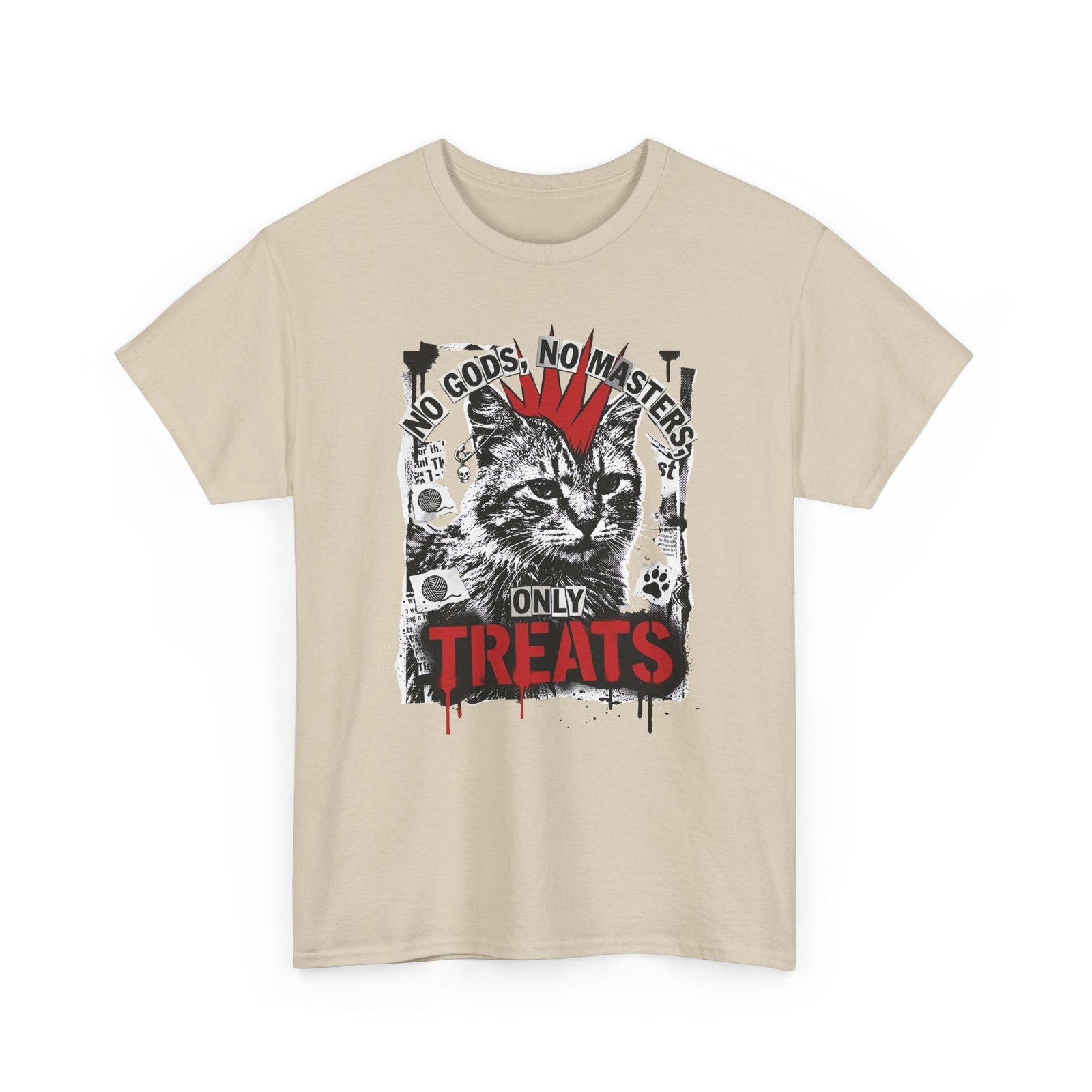 Punk Cat Tee — “No Gods No Masters, Only Treat” Graphic T-Shirt
