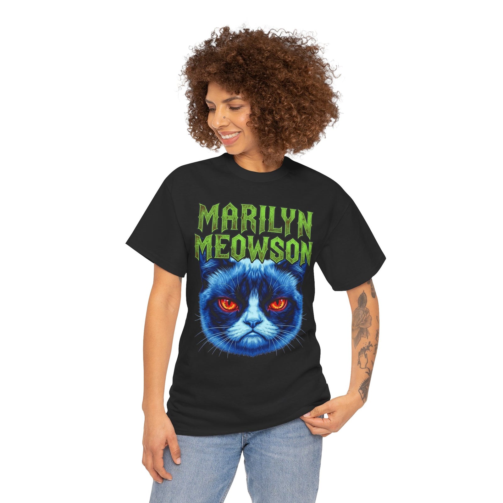 Marilyn Meowson Cat Band Tee — Retro Neon Gothic Graphic T-Shirt