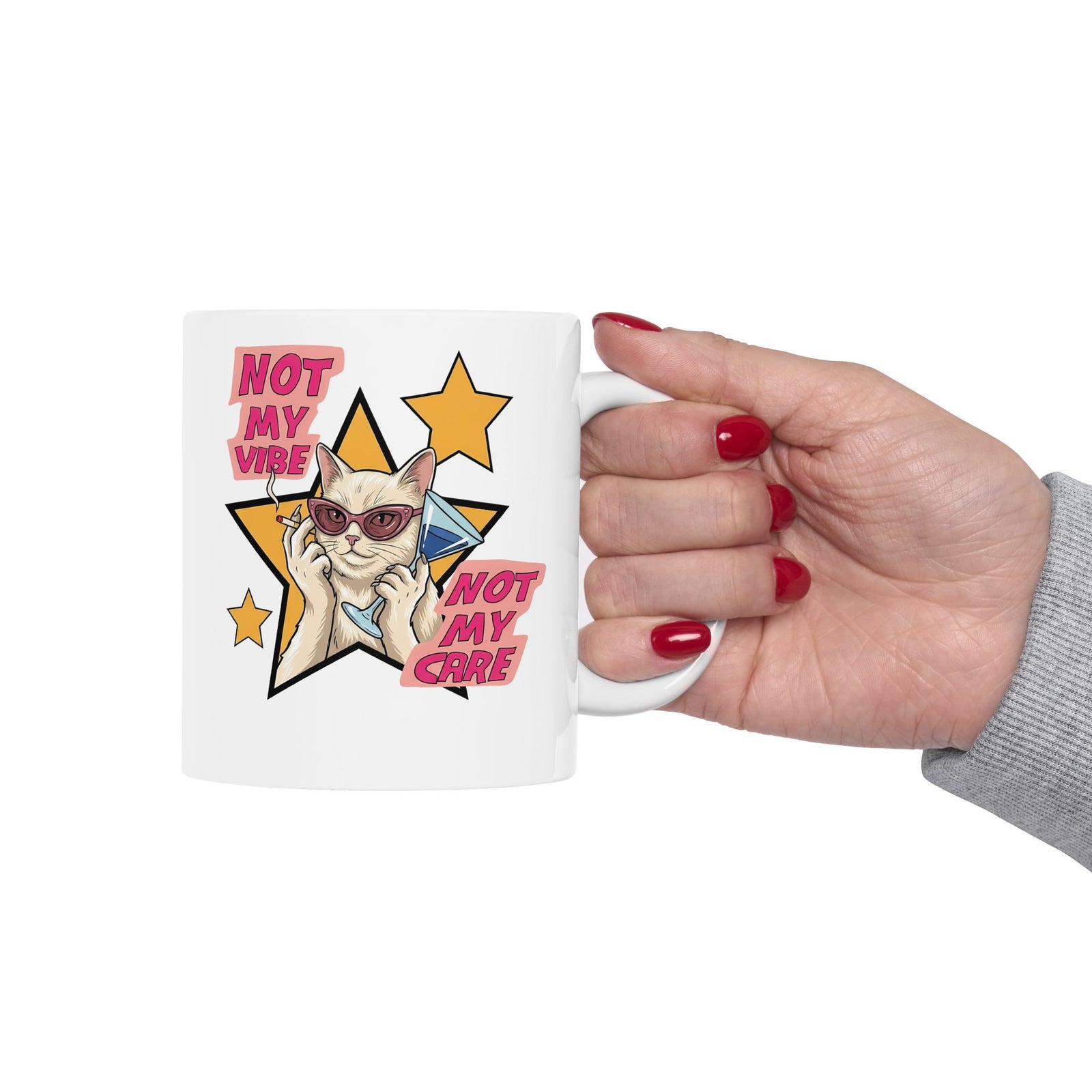 Not My Care Retro Cat Ceramic Mug — Unbothered Pop Art Feline Mug