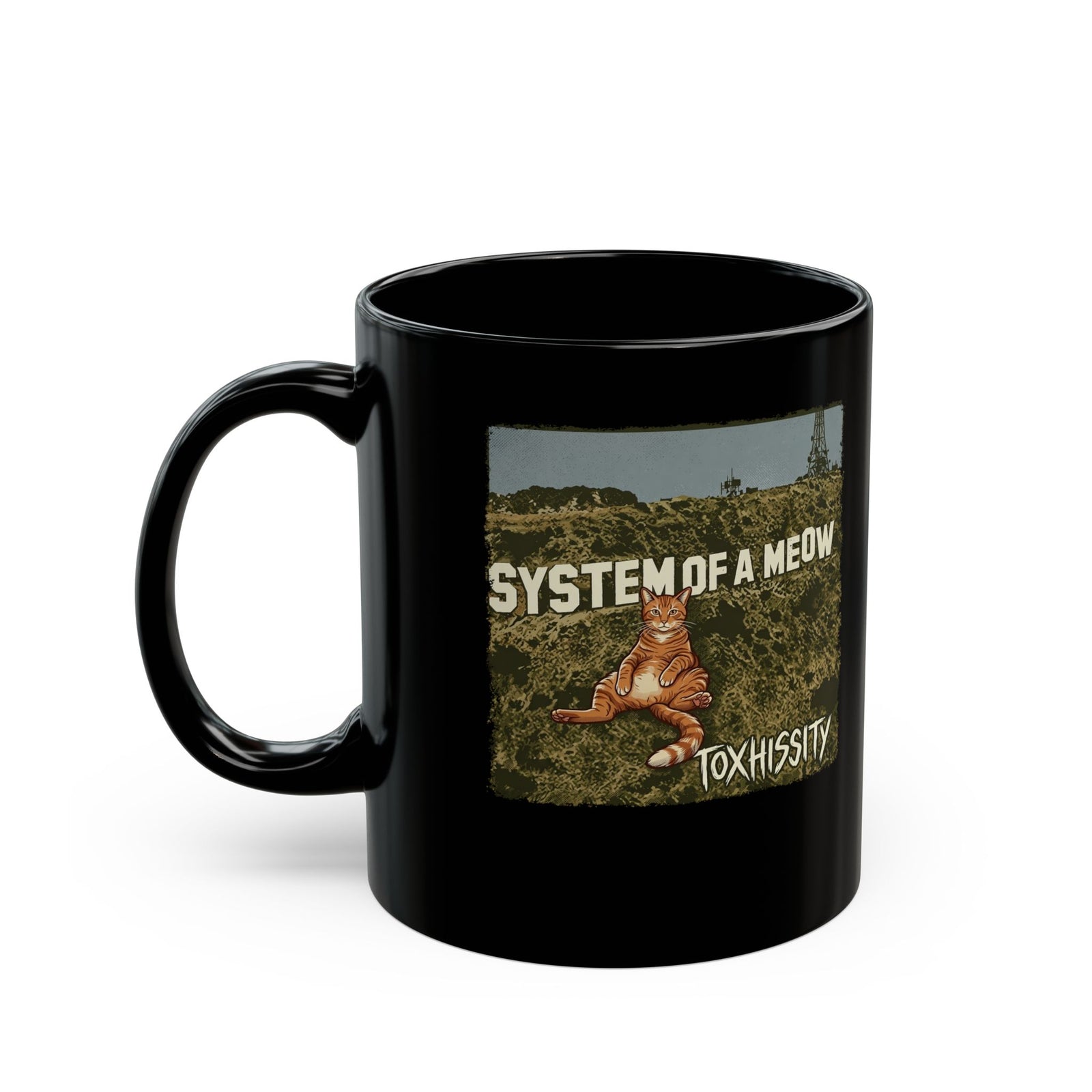 System of a Meow Cat Band Mug — "Toxhissity" Vintage Rock Black Mug