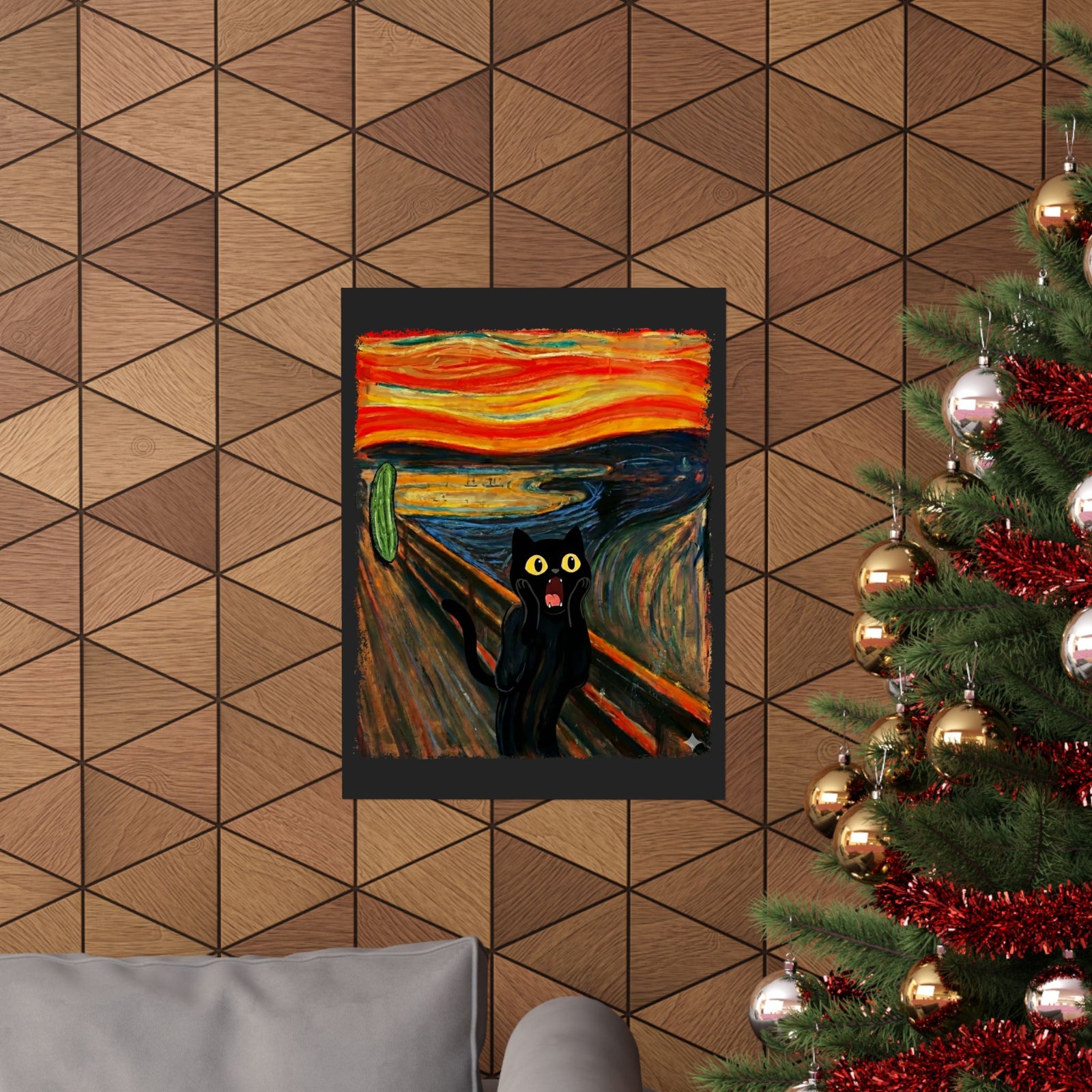 Black Cat Scream Poster — Cats Scared by Cucumbers Graphic Poster