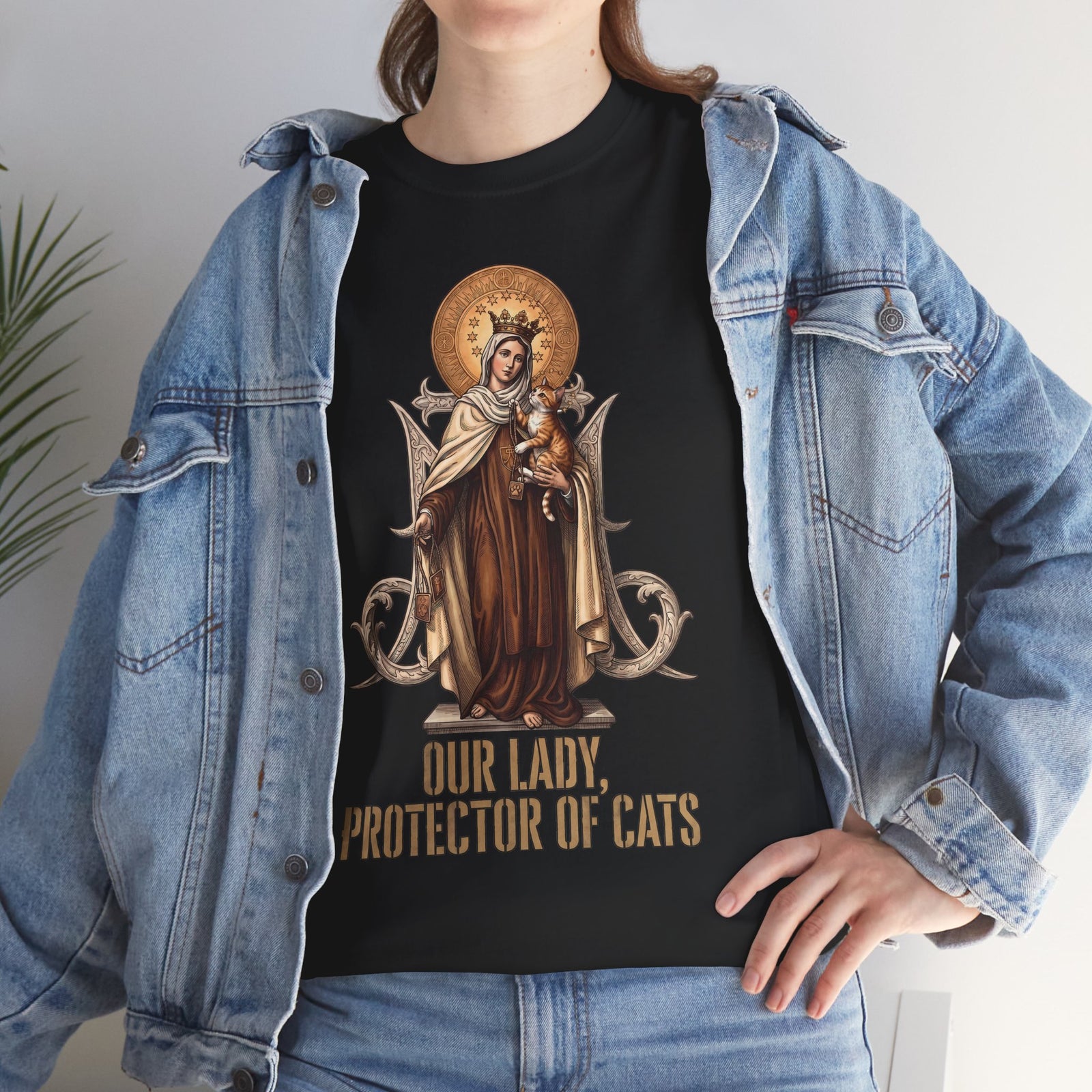 Our Lady Protector Of Cats T-Shirt — Sacred Feline Religious Parody Tee