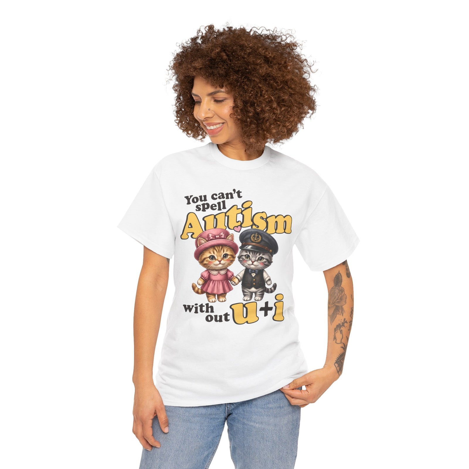 You Can't Spell Autism Without U + I T-Shirt — Cute Cartoon Couple Cats Tee