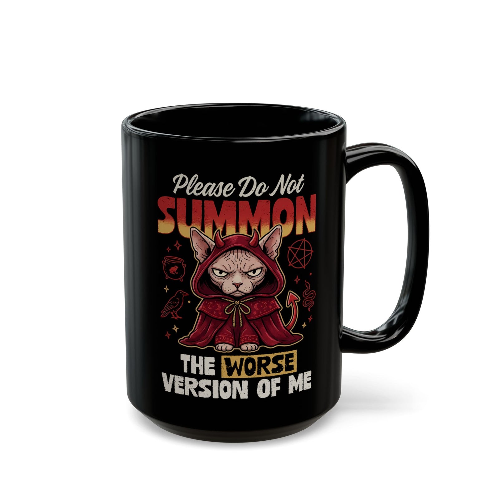 Gothic Witchy Cat Black Mug — Witch Cat Graphic Mug
