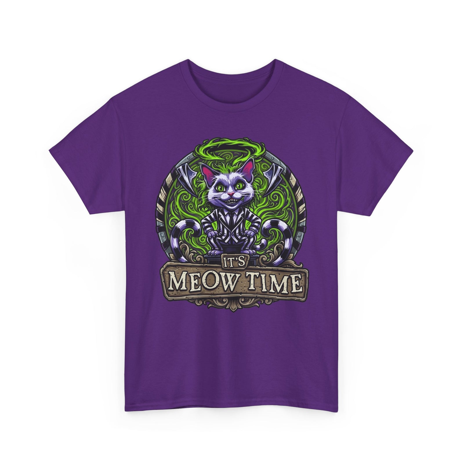 It's Meow Time Cat T‑Shirt — Gothic Neon Halloween Cat Graphic Tee