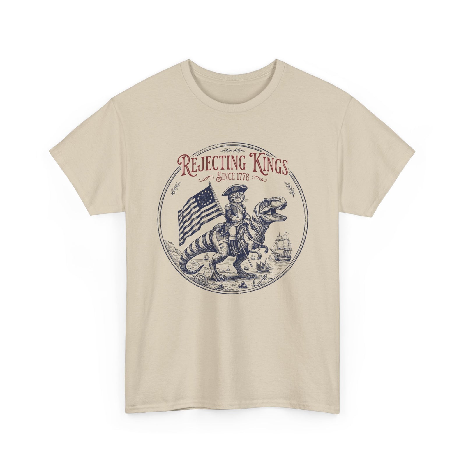 Funny Cat T-Shirt "Rejecting Kings, One Meow at a Time" Fourth of July Tee