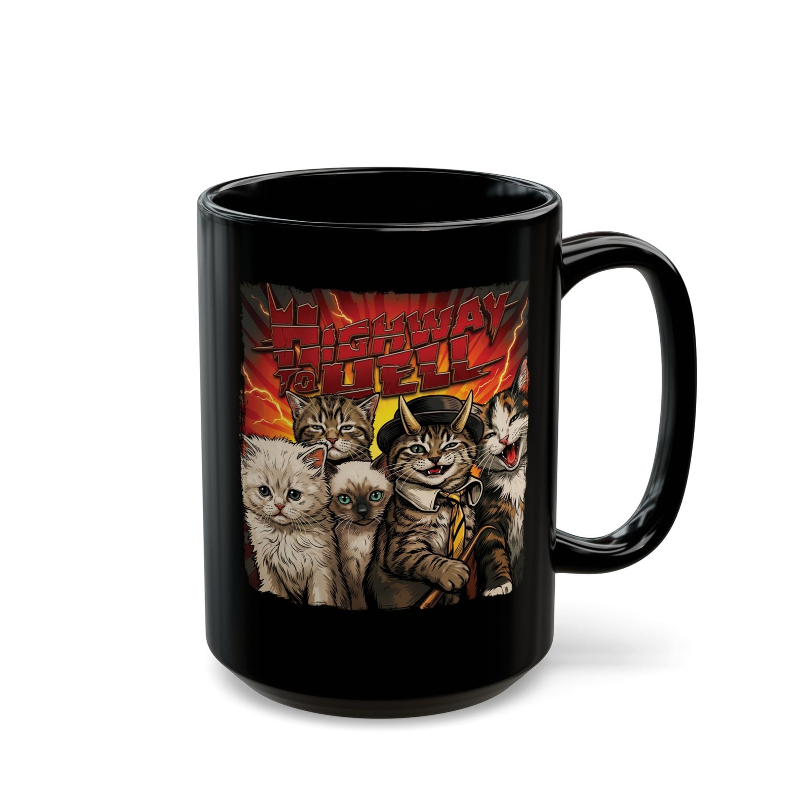 "Highway to Hell" Hard Rock Cats Parody Black Mug