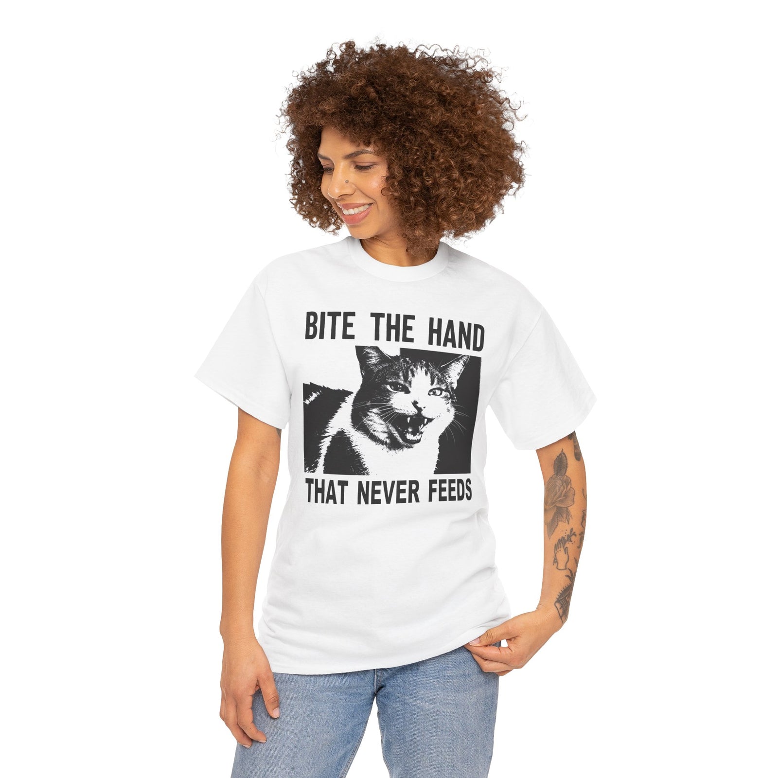 Cat Bite The Hand That Never Feeds Graphic Tee