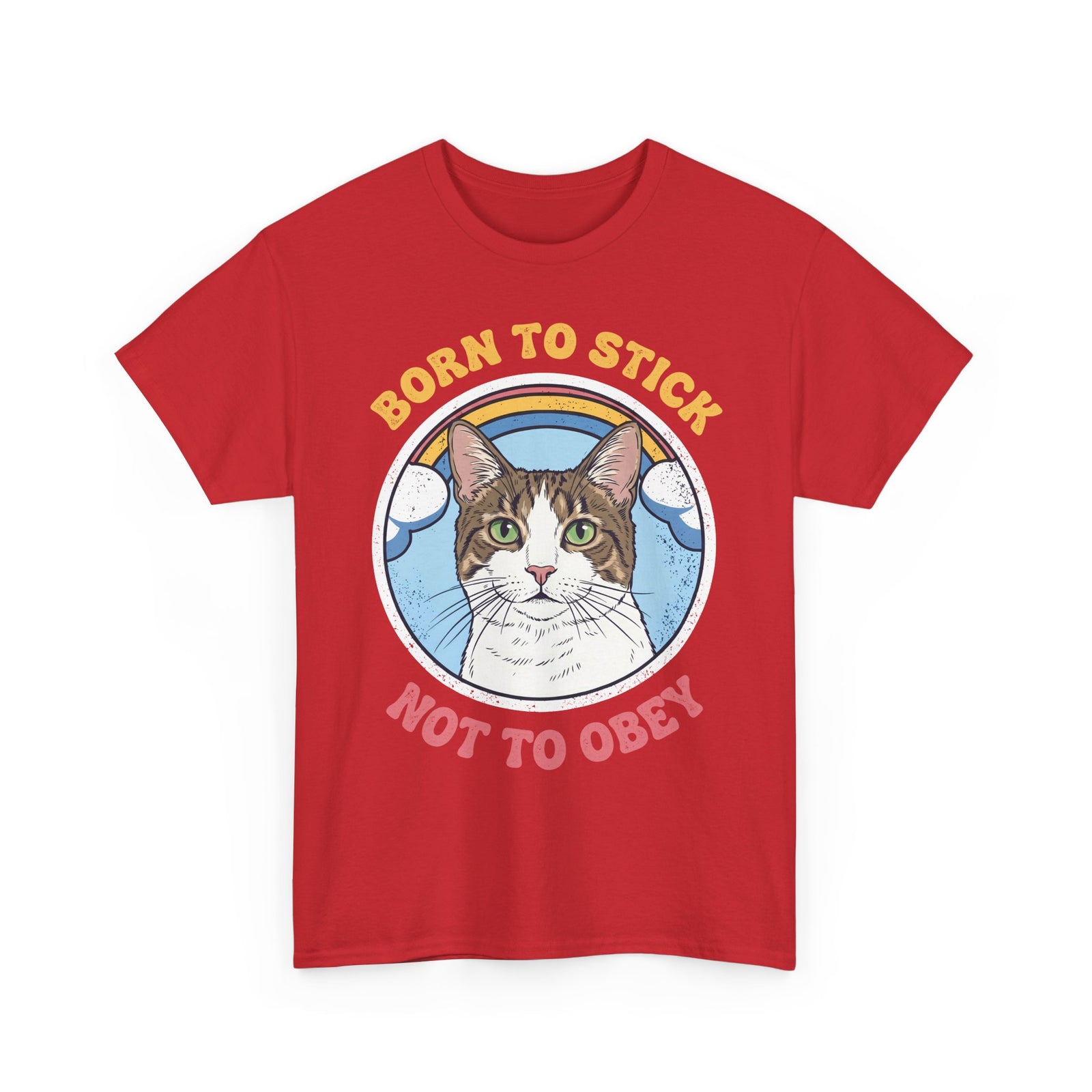Born To Stick Not To Obey T-Shirt — Retro Rainbow Cat Graphic Tee