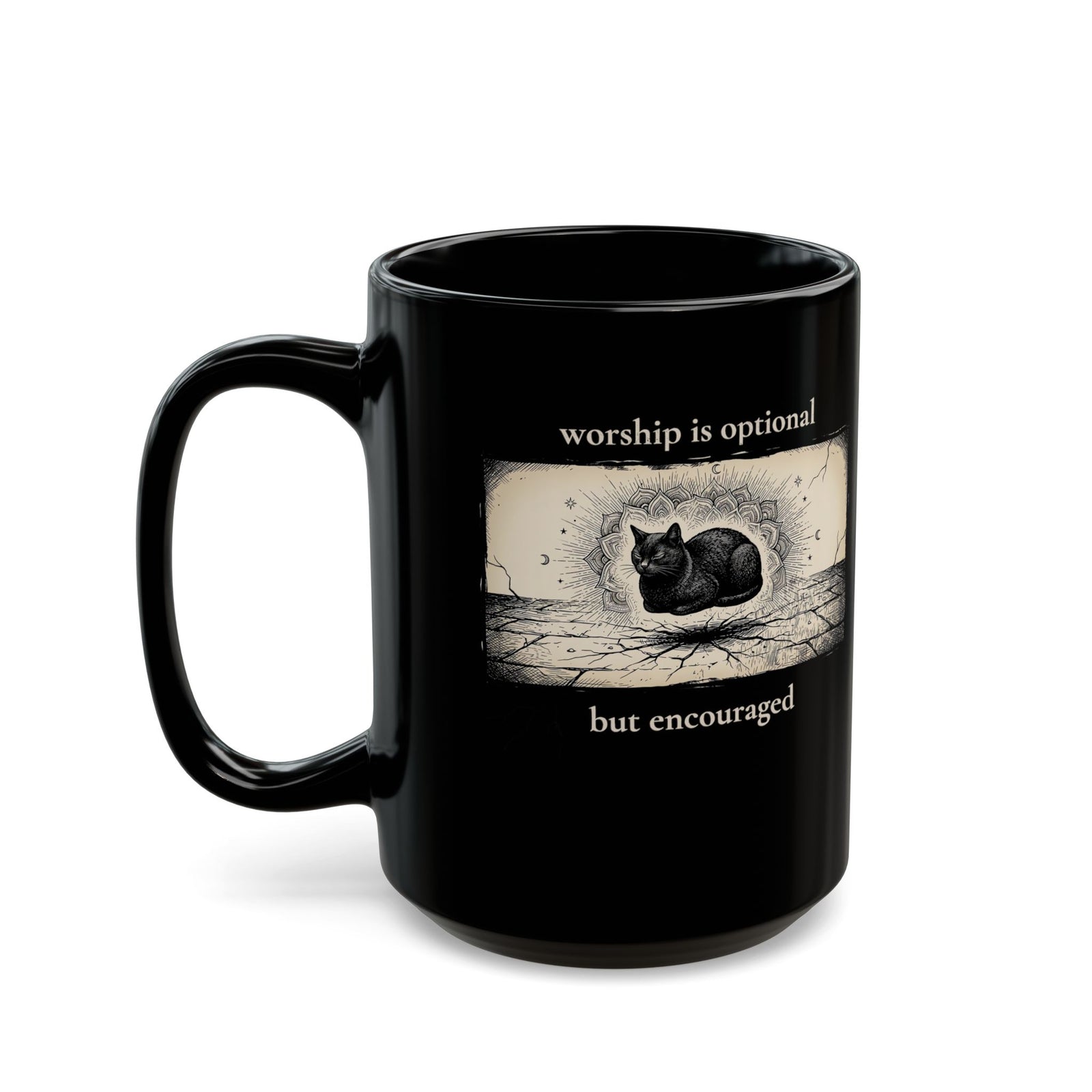 Worship Is Optional But Encouraged Cat Black Mug