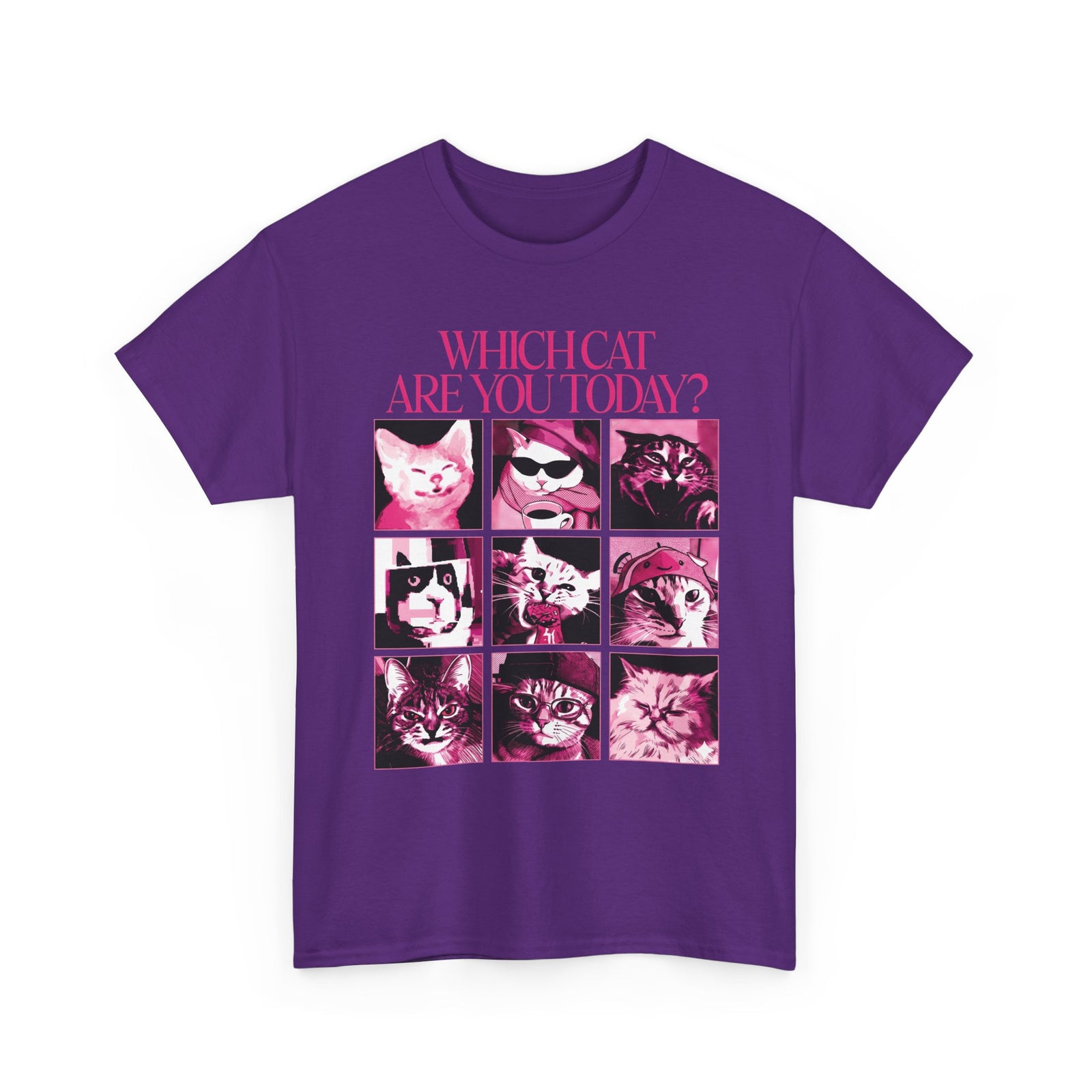 Cat Mood Chart T-Shirt — Pink Pop Art Feline Expressions Graphic