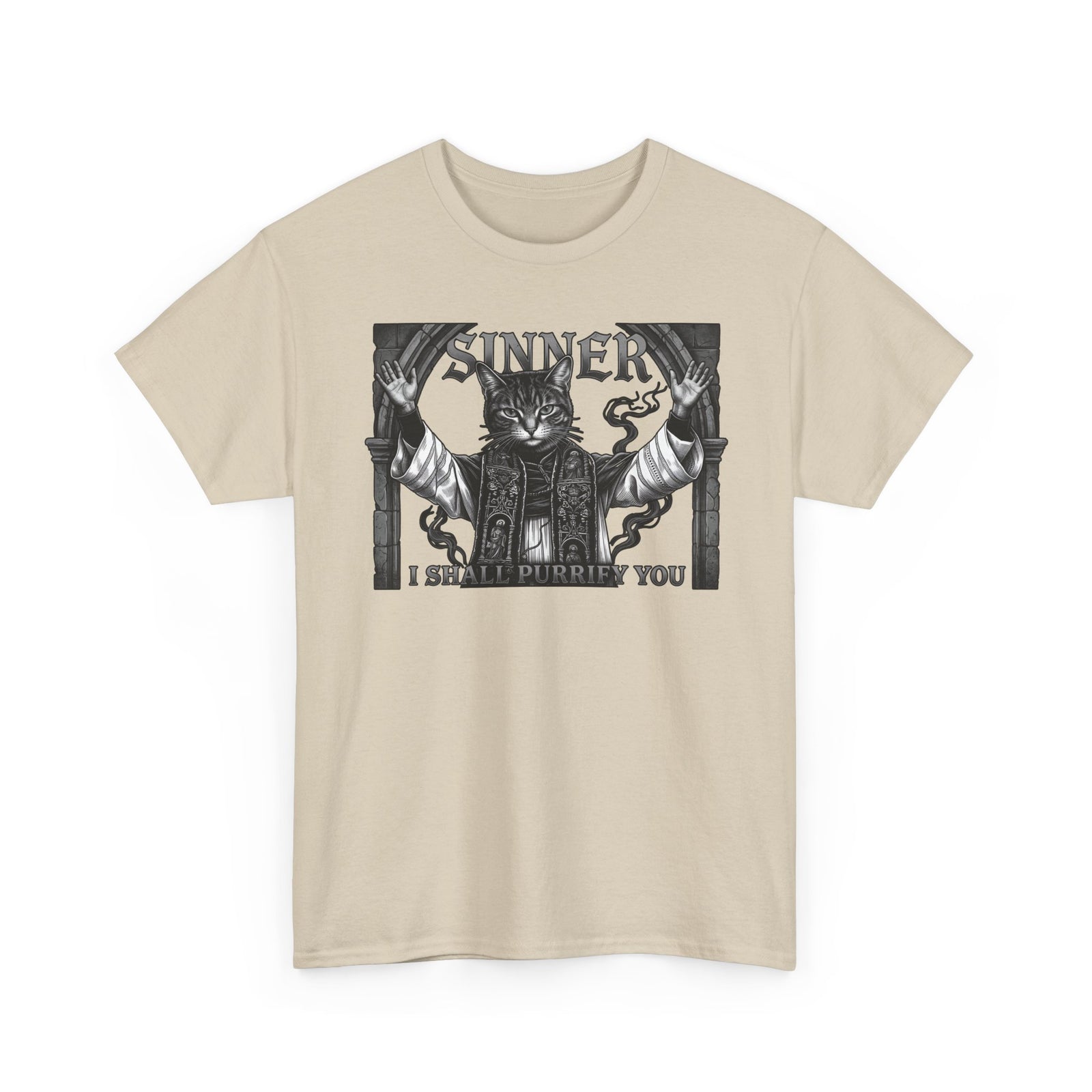 Sinner Shall I Purrify You Cat Tee — 'Purriest' Funny Gothic Cat Shirt