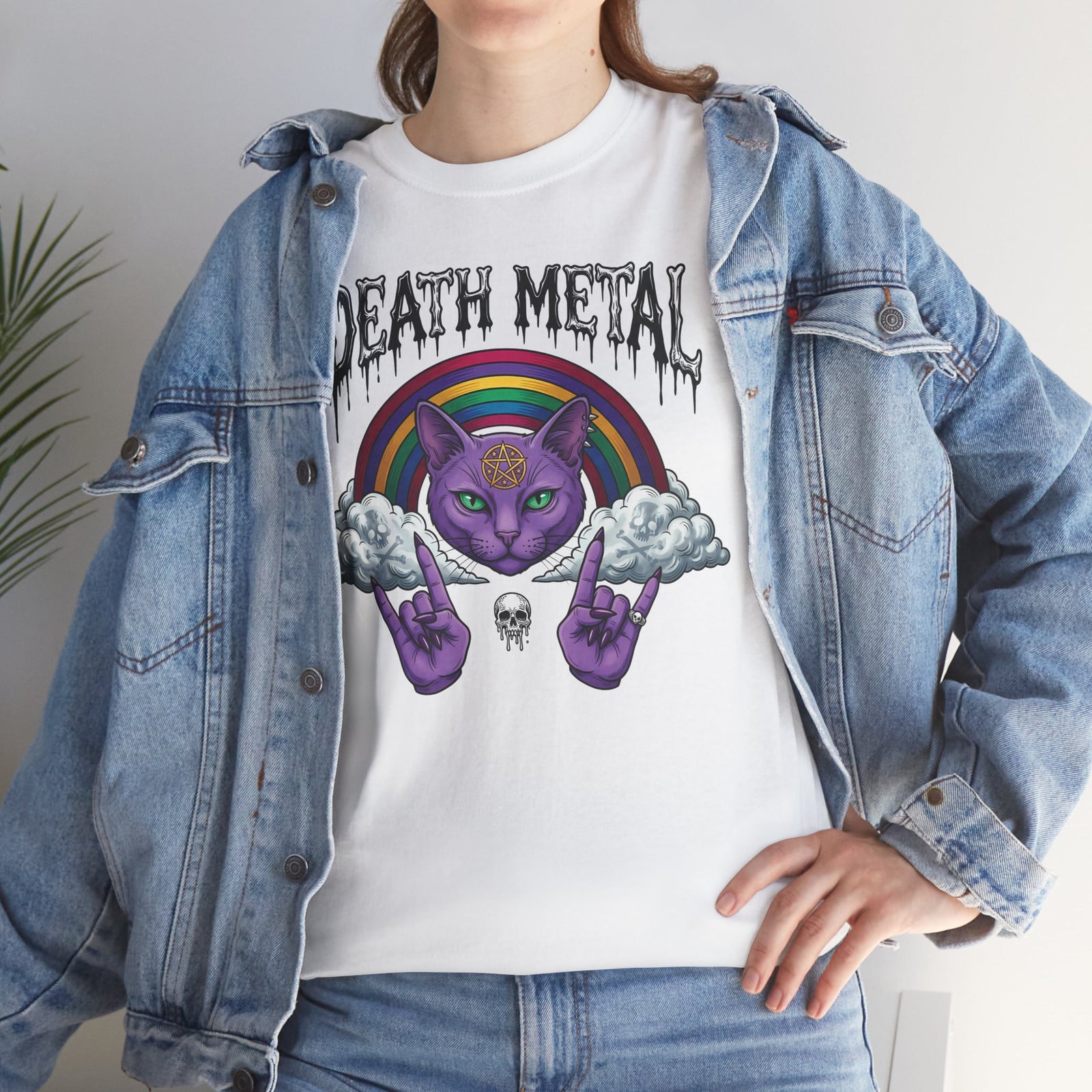 Death Metal Cat T-Shirt — Gothic Black Cat Tee for Metal Fans