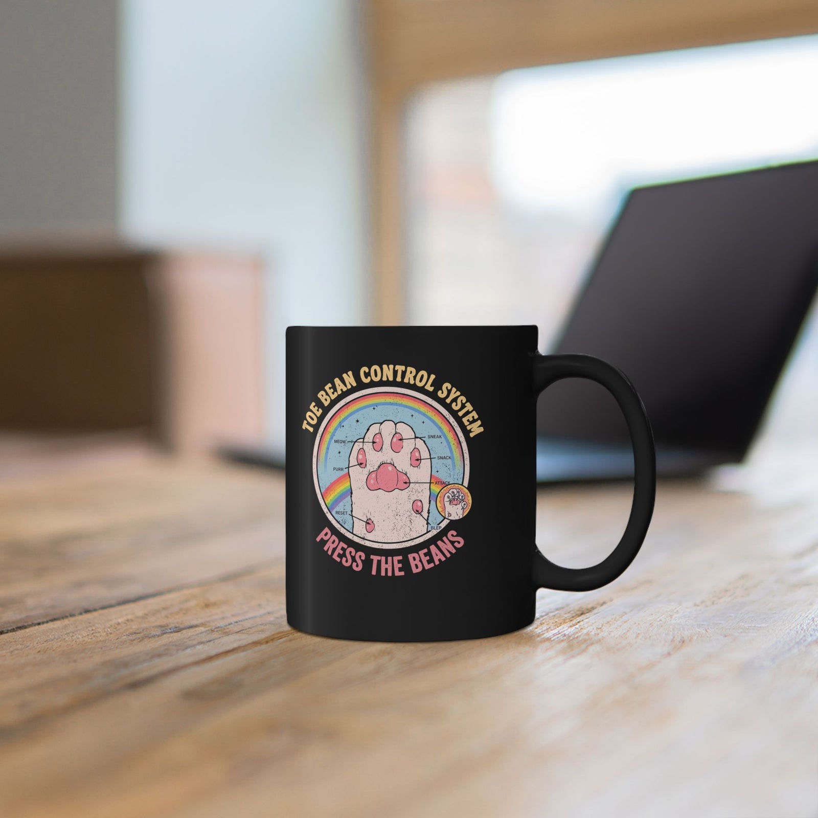 Toe Bean Control System Black Mug — Funny Cat Paw Infographic Mug