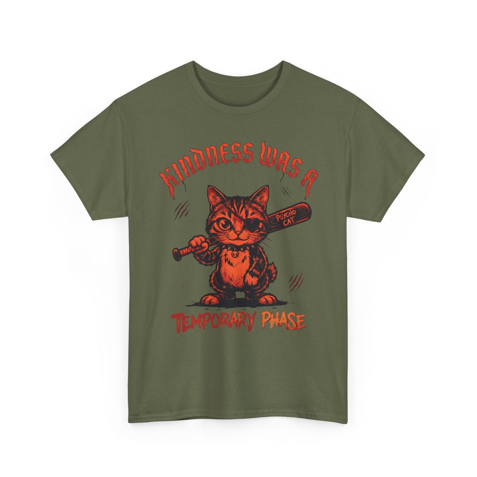 Kindness Was A Temporary Phase T-Shirt — Funny Psycho Cat Baseball Bat Tee