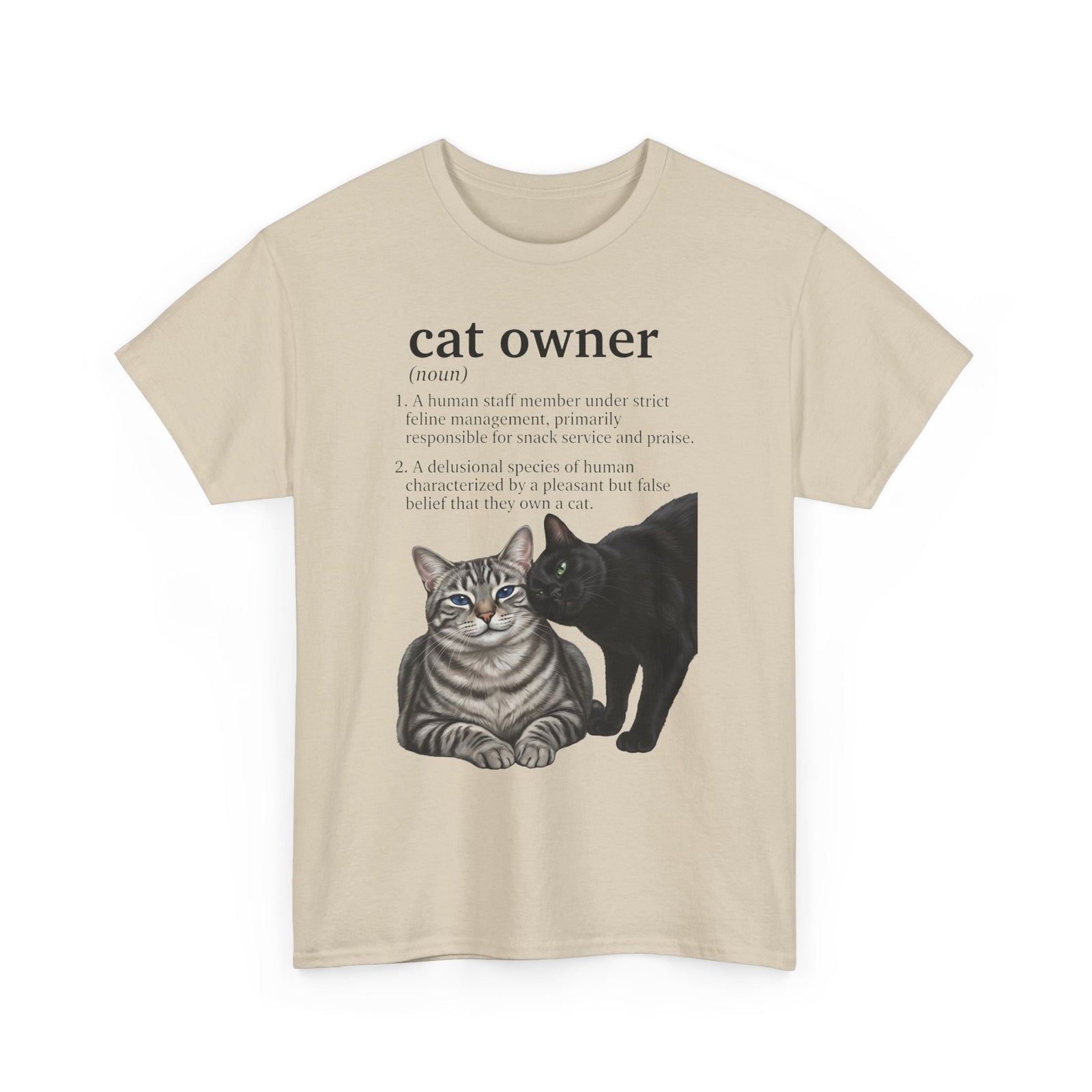 Cat Owner Definition T‑Shirt — Cute Tabby & Black Cat Graphic Tee for Cat Lovers