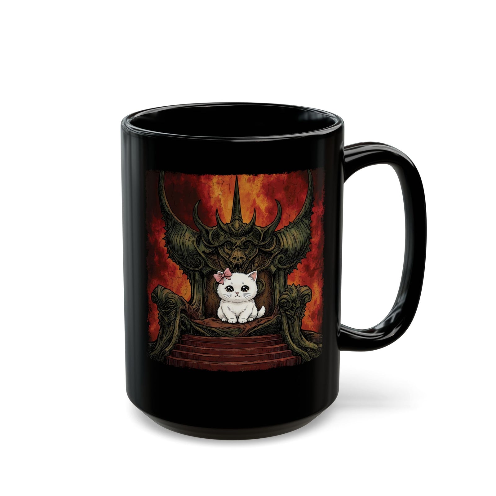 Evil Kitty Throne Kitten Black Mug — Cute Cat Dark Fantasy Graphic
