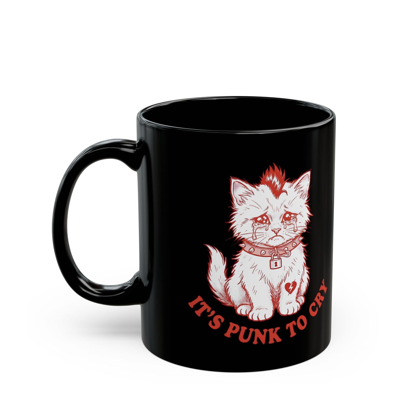 It's Punk To Cry Cat Mug — Cute Punk Cat Graphic Black Mug
