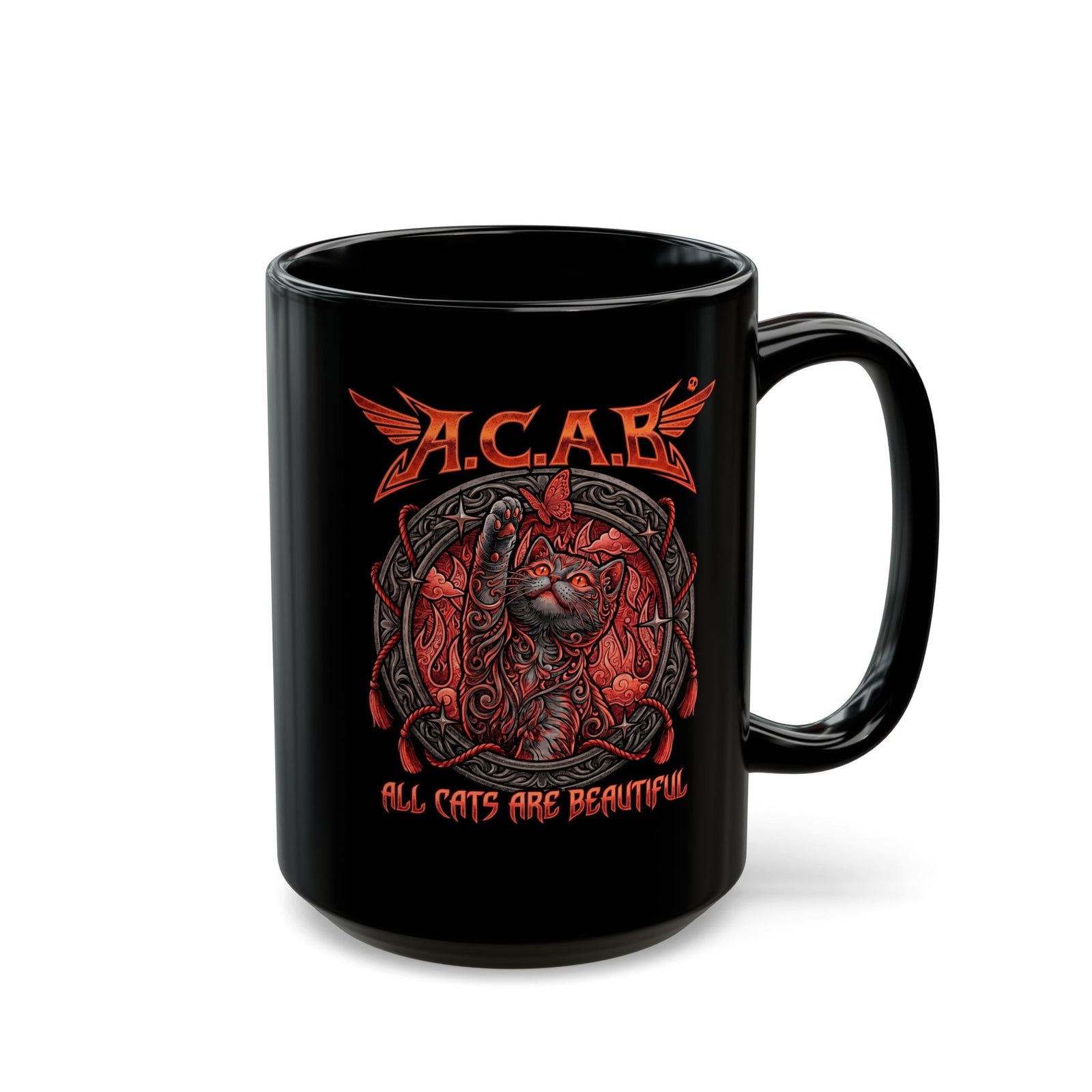 ACAB All Cats Are Beautiful Black Mug — Heavy Metal Punk Feline Graphic Mug
