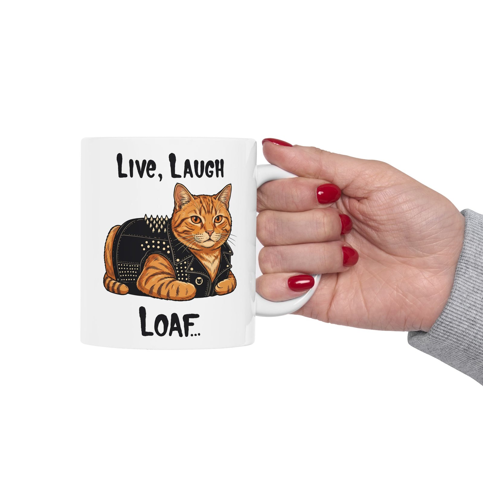 "Live, Laugh, Loaf" Punk Rock Orange Cat Ceramic Mug