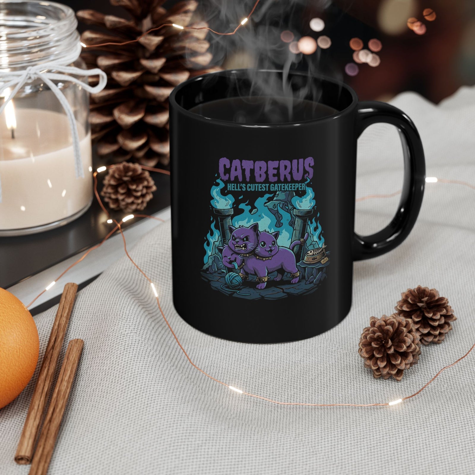Catberus Spooky Cat Black Mug