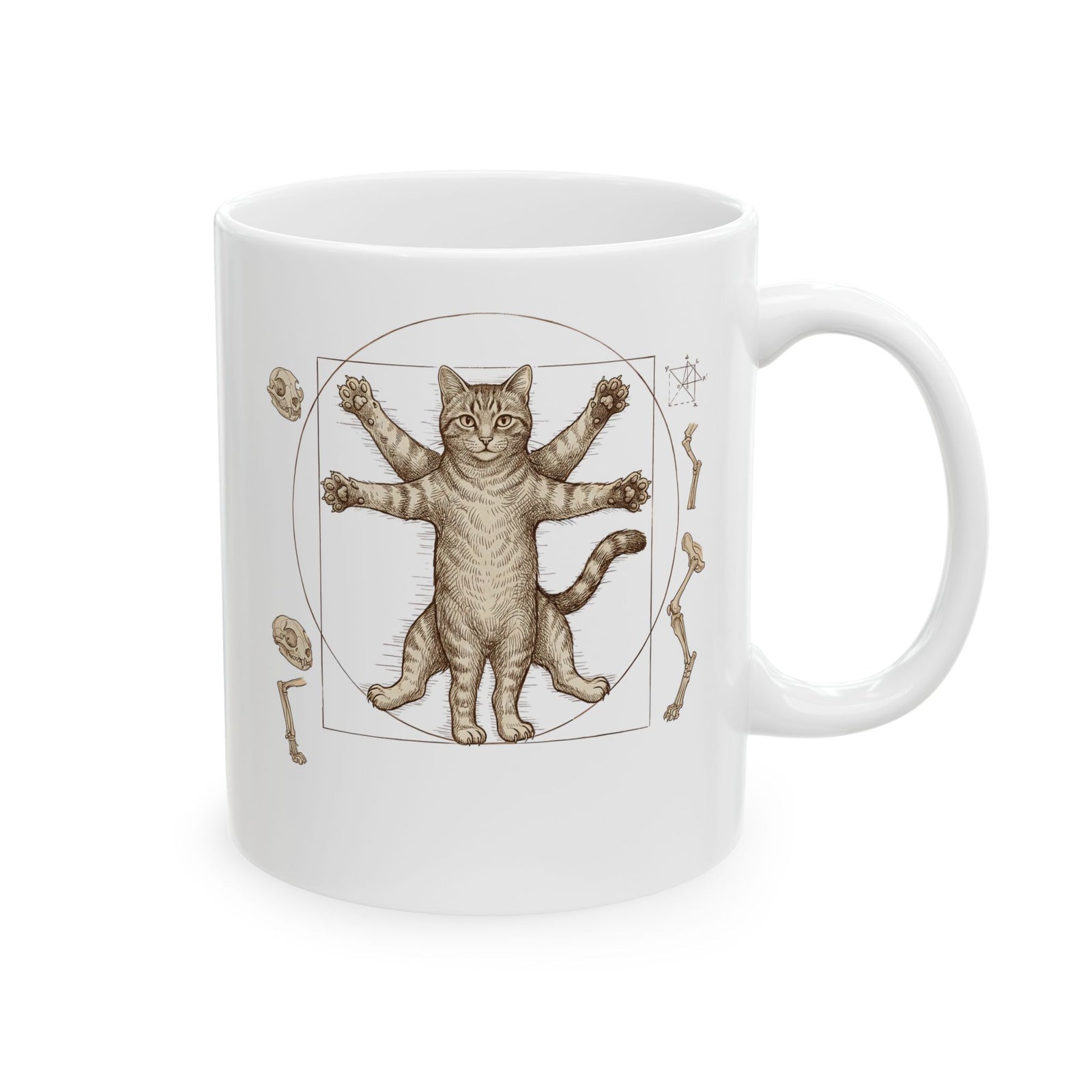 Vitruvian Cat Ceramic Mug — Anatomical Cat Art Mug