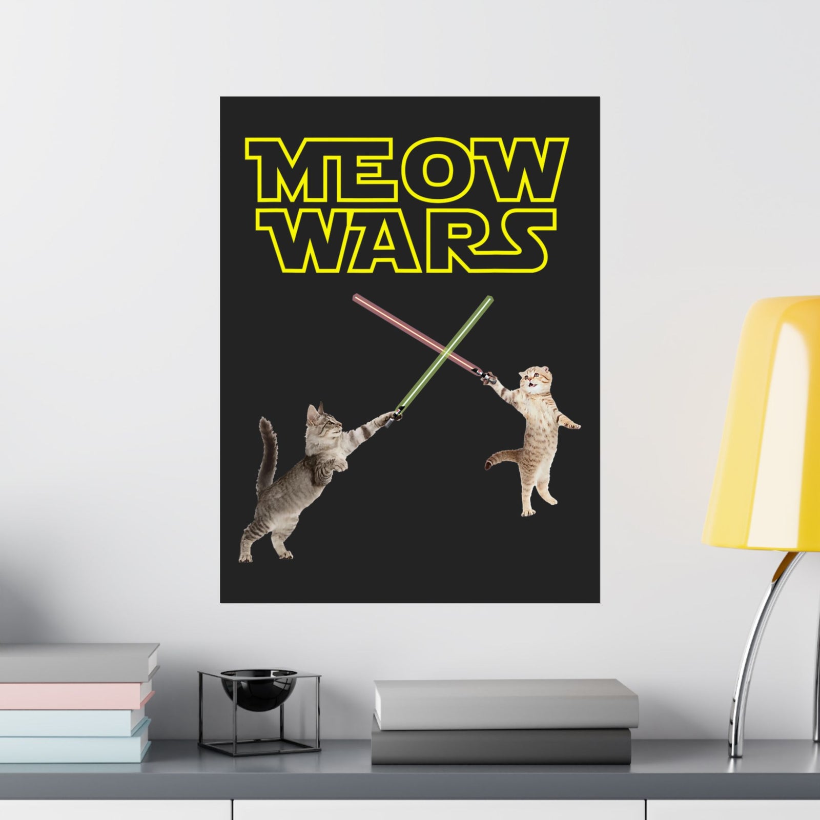 Meow Wars Poster — Funny Cat Lightsaber Poster